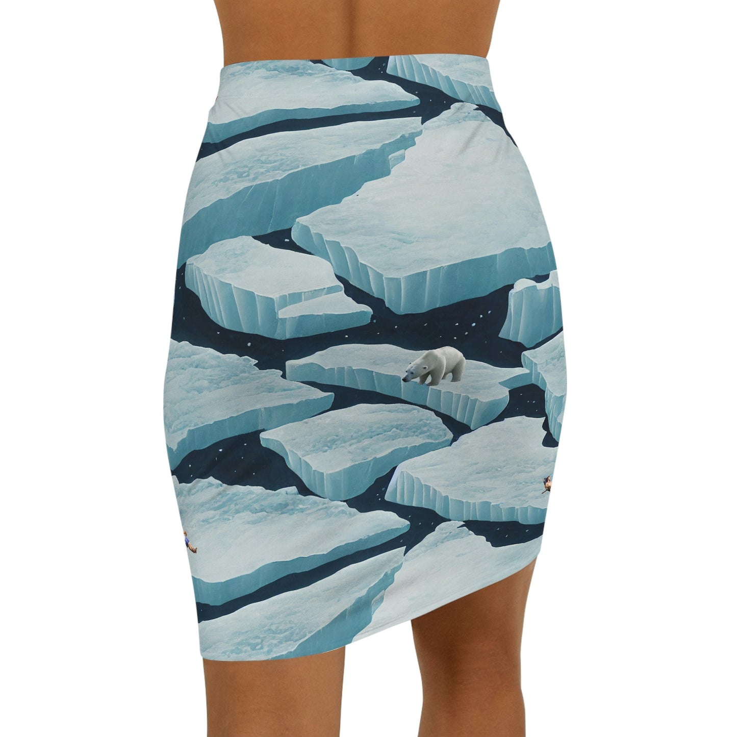 Polar Bear Mini Skirt, Iceberg Women's Skirt, Handmade Pencil Skirt, Animal Print Spandex Skirt, High Waist Skirt, Colorful Apparel