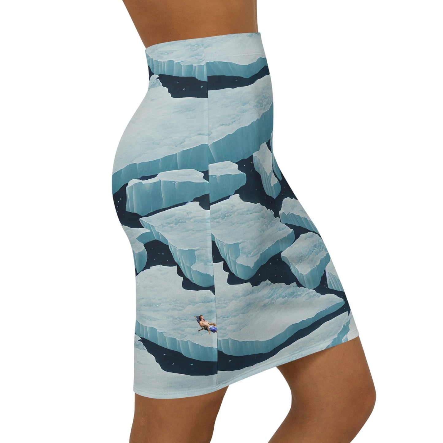Polar Bear Mini Skirt, Iceberg Women's Skirt, Handmade Pencil Skirt, Animal Print Spandex Skirt, High Waist Skirt, Colorful Apparel
