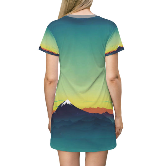 Sunrise Print Mountain Shirt Dress, Aesthetic Women Tshirt Dress, Oversized Summer Shirt, Graphic Comfy Shirt Dress