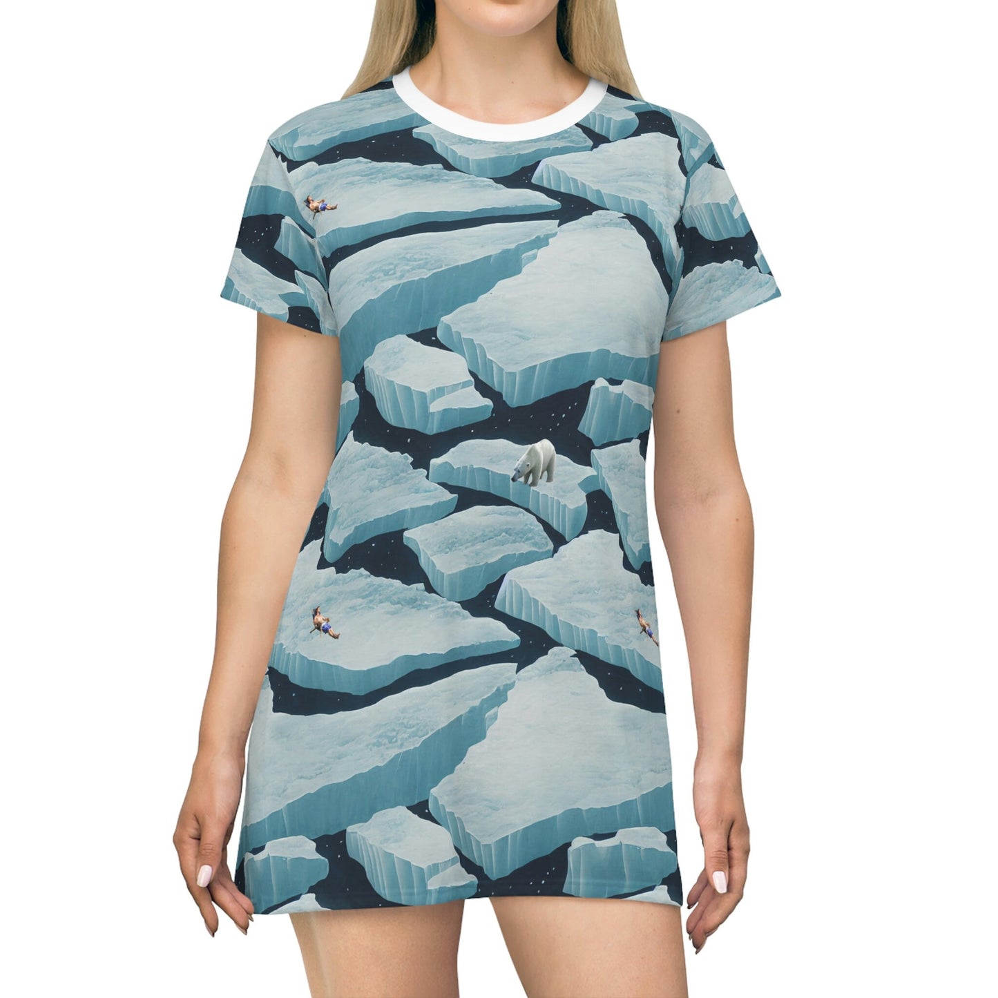 Polar Bear Shirt Dress, Iceberg Women Tshirt Dress, Oversized Aesthetic Clothing, Plus Size Comfy Shirt Summer Dress