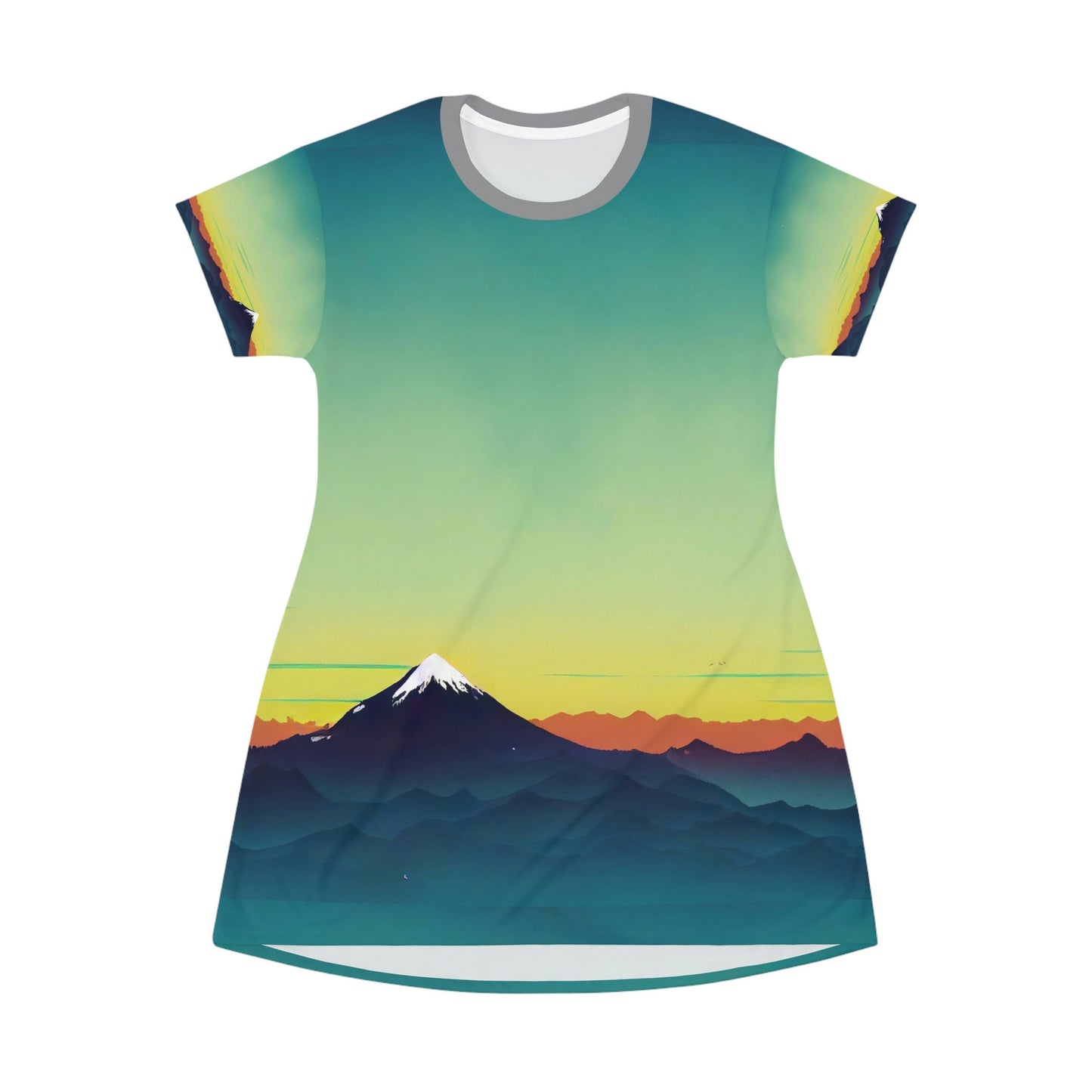 Sunrise Print Mountain Shirt Dress, Aesthetic Women Tshirt Dress, Oversized Summer Shirt, Graphic Comfy Shirt Dress