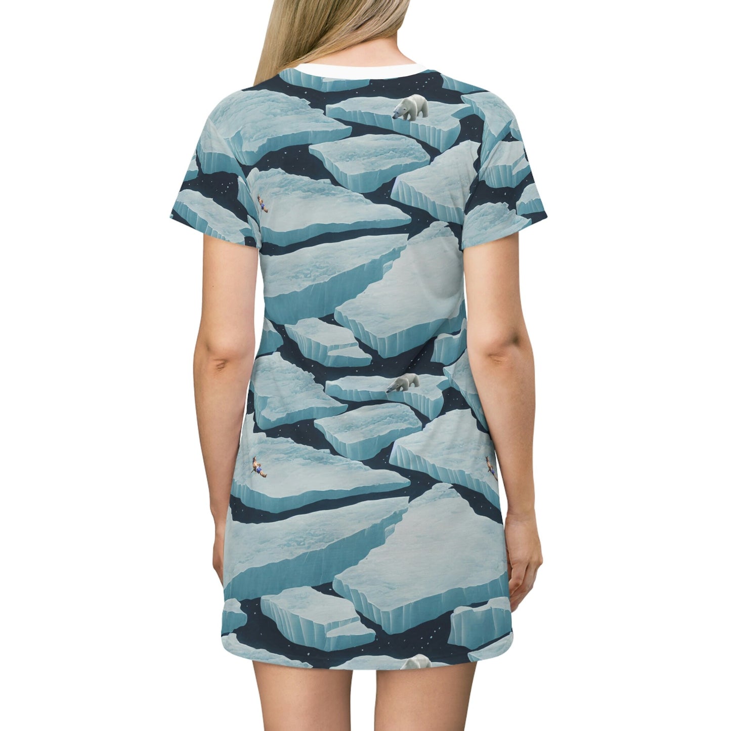 Polar Bear Shirt Dress, Iceberg Women Tshirt Dress, Oversized Aesthetic Clothing, Plus Size Comfy Shirt Summer Dress