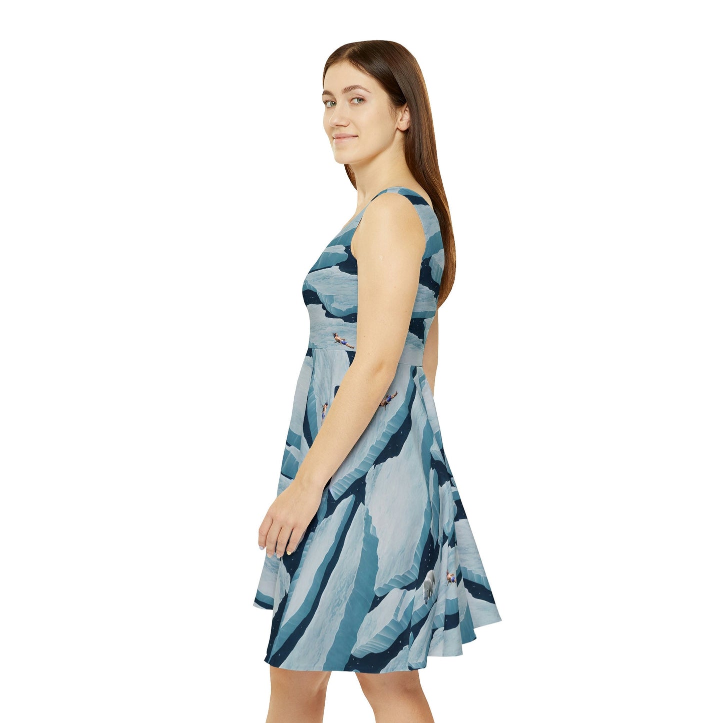 Polar Bear Skater Dress, Iceberg Print Dress, Yeti Tank Dress, Colorful Teen Skater Dress for Women, Sleeveless Bear Dress
