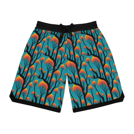 Orange Forest Ape Basketball Shorts, Nature Clothing High Waisted Shorts, Streetwear Graphic Shorts, Athletic Shorts
