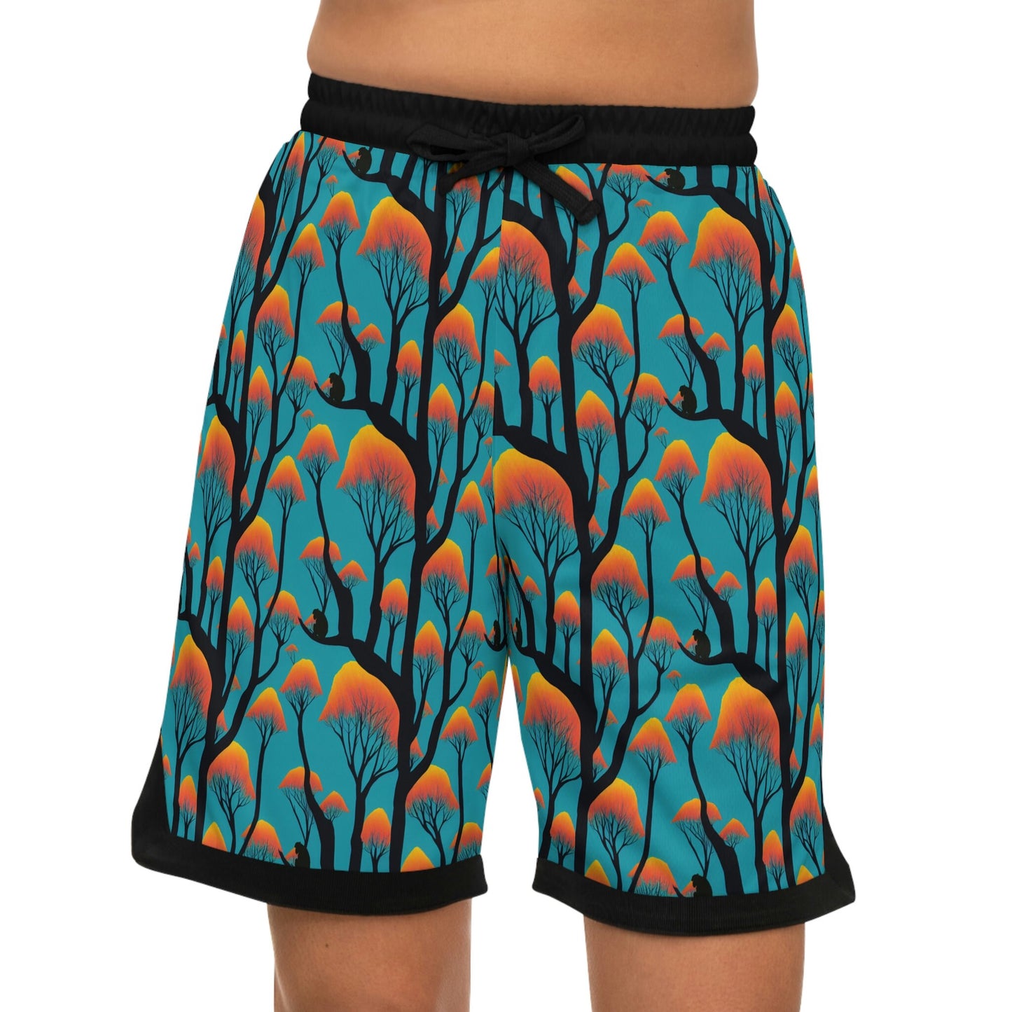Orange Forest Ape Basketball Shorts, Nature Clothing High Waisted Shorts, Streetwear Graphic Shorts, Athletic Shorts