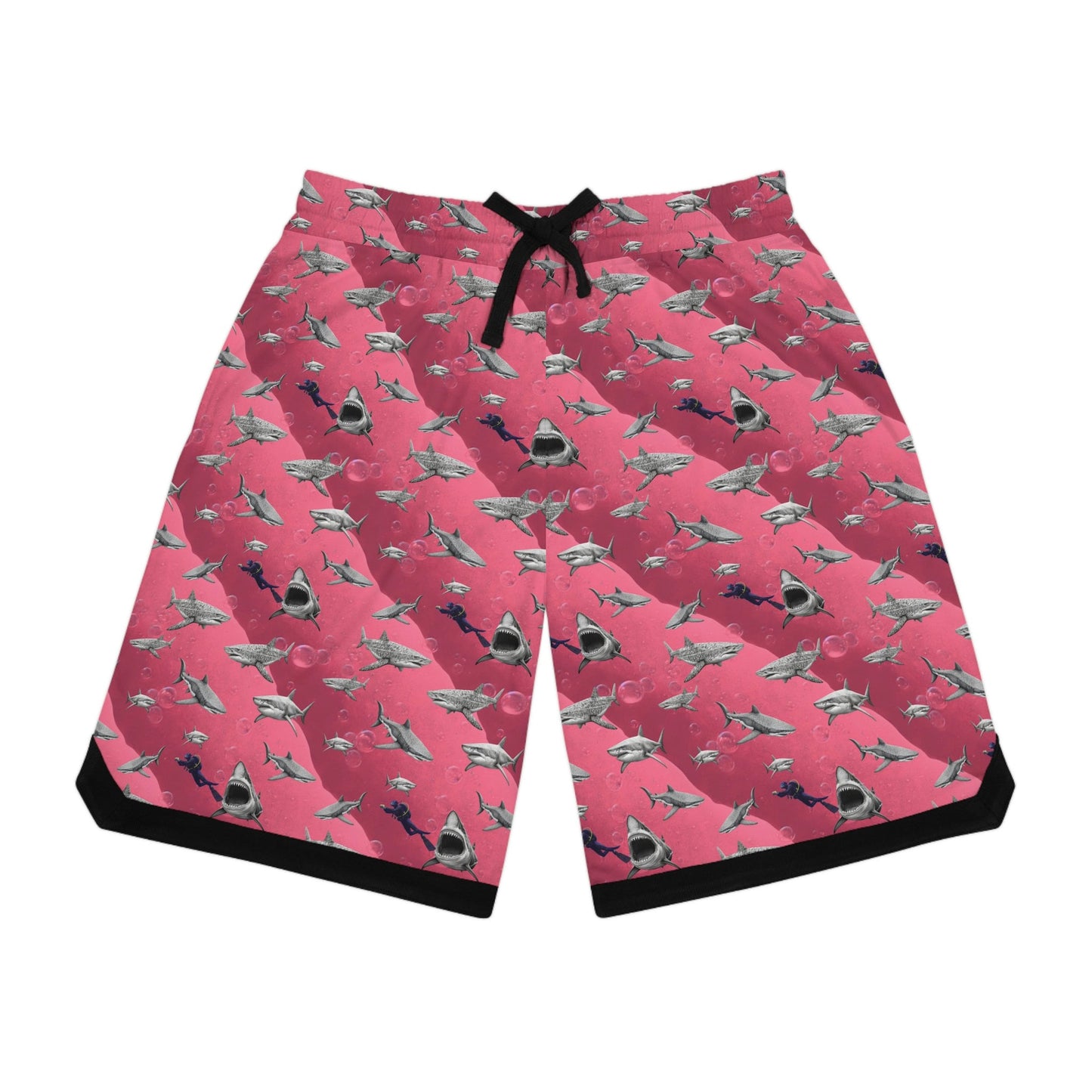 Pink Sea Shark Basketball Shorts, Scuba Diving High Waisted Shorts, Shark Clothing Graphic Shorts, Gym Shorts Men, Athletic Shorts