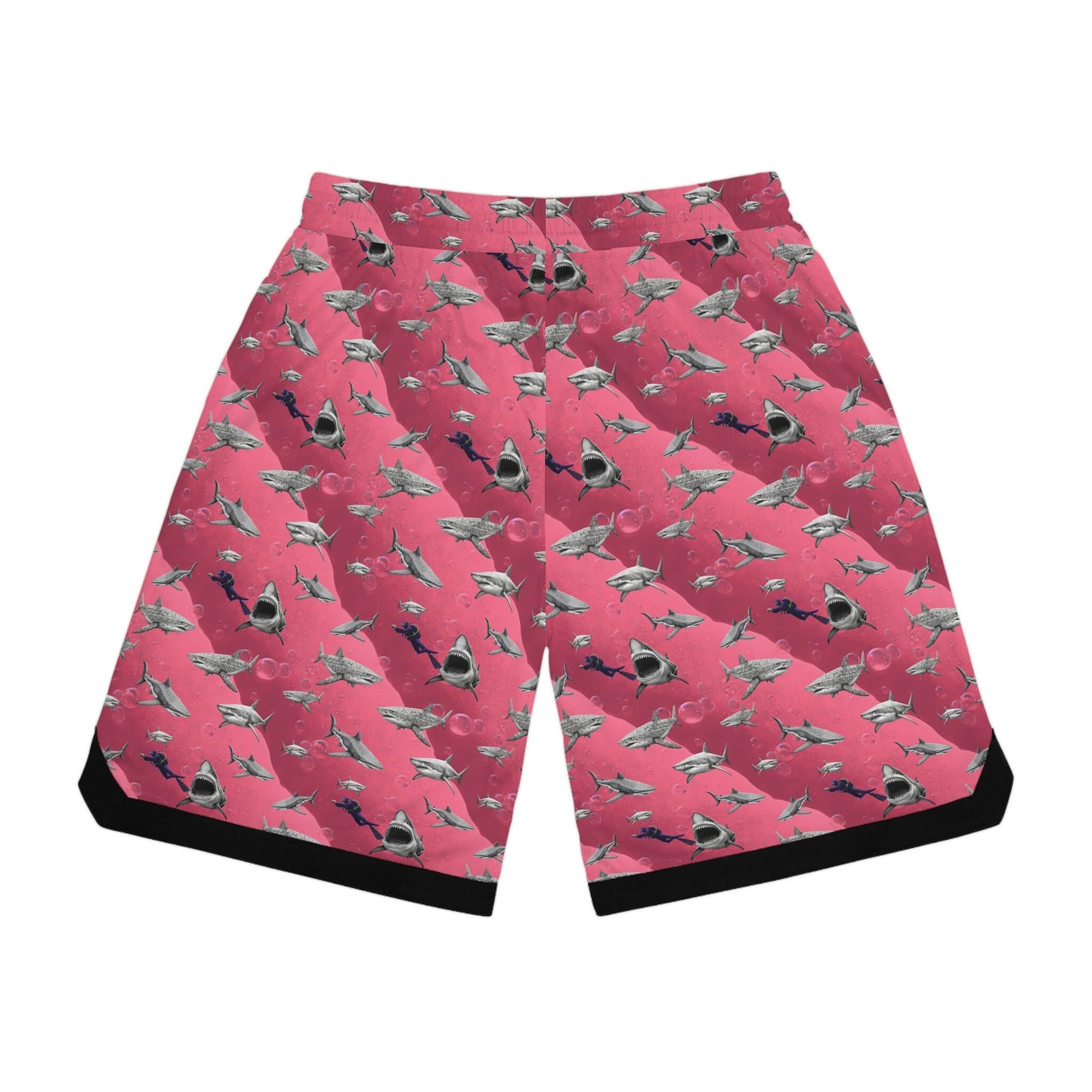 Pink Sea Shark Basketball Shorts, Scuba Diving High Waisted Shorts, Shark Clothing Graphic Shorts, Gym Shorts Men, Athletic Shorts