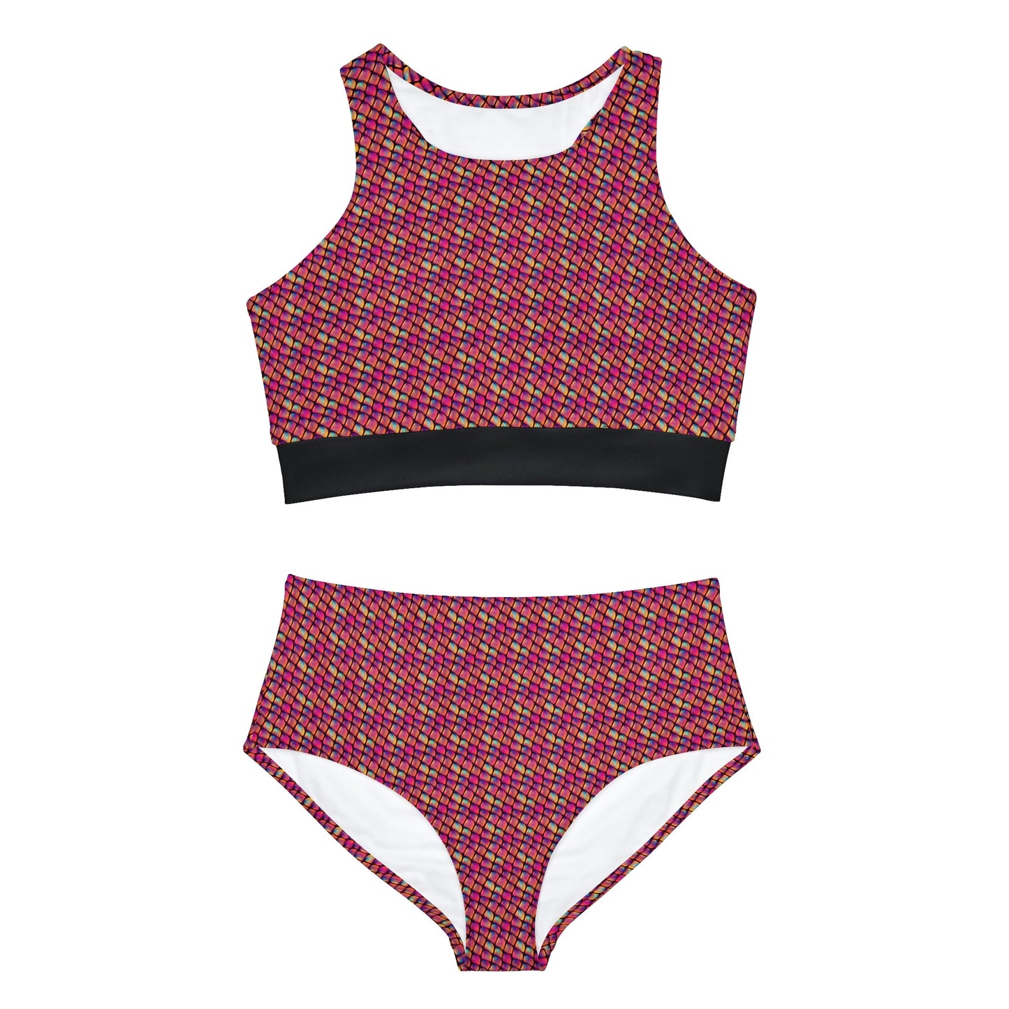 Pink Scales Sports Bikini, Colorful High Waisted Bikini, Sporty Bikini String Bikini Set, Handmade Bikini for Girls