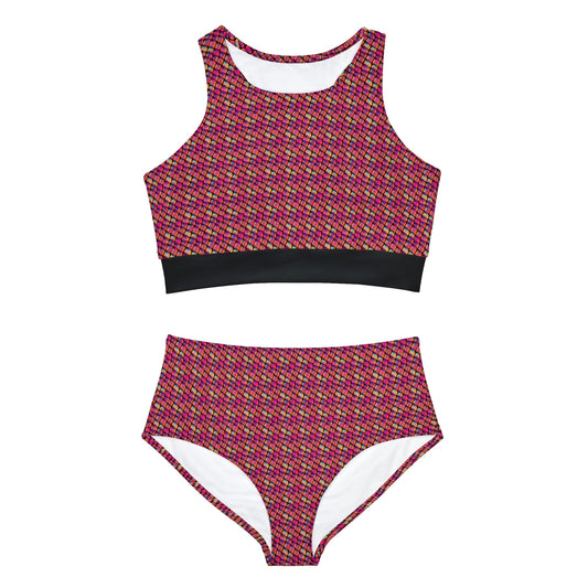 Pink Scales Sports Bikini, Colorful High Waisted Bikini, Sporty Bikini String Bikini Set, Handmade Bikini for Girls