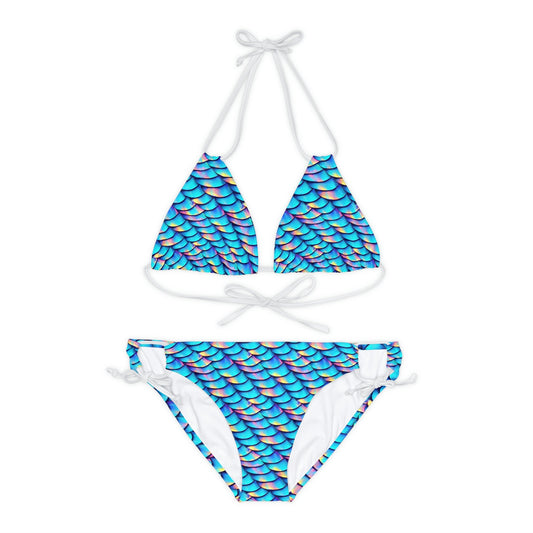 Iridescent Scales Strappy Bikini, Colorful High Waisted Bikini, String Bikini Set, Handmade Bikini for Girls, Striped Bikini