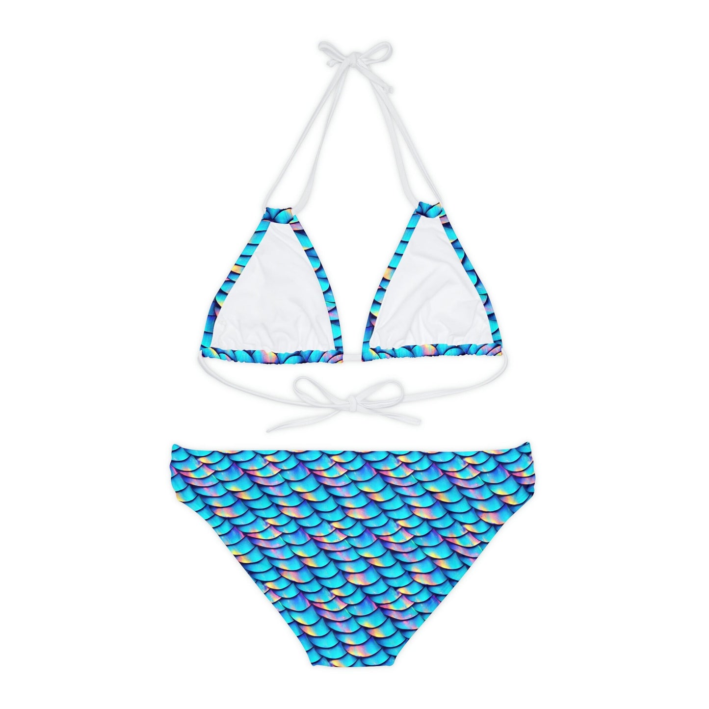 Iridescent Scales Strappy Bikini, Colorful High Waisted Bikini, String Bikini Set, Handmade Bikini for Girls, Striped Bikini