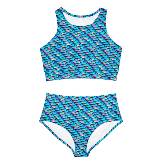 Iridescent Scales Sports Bikini, Colorful High Waisted Bikini, String Bikini Set, Handmade Bikini for Girls, Sporty Bikini