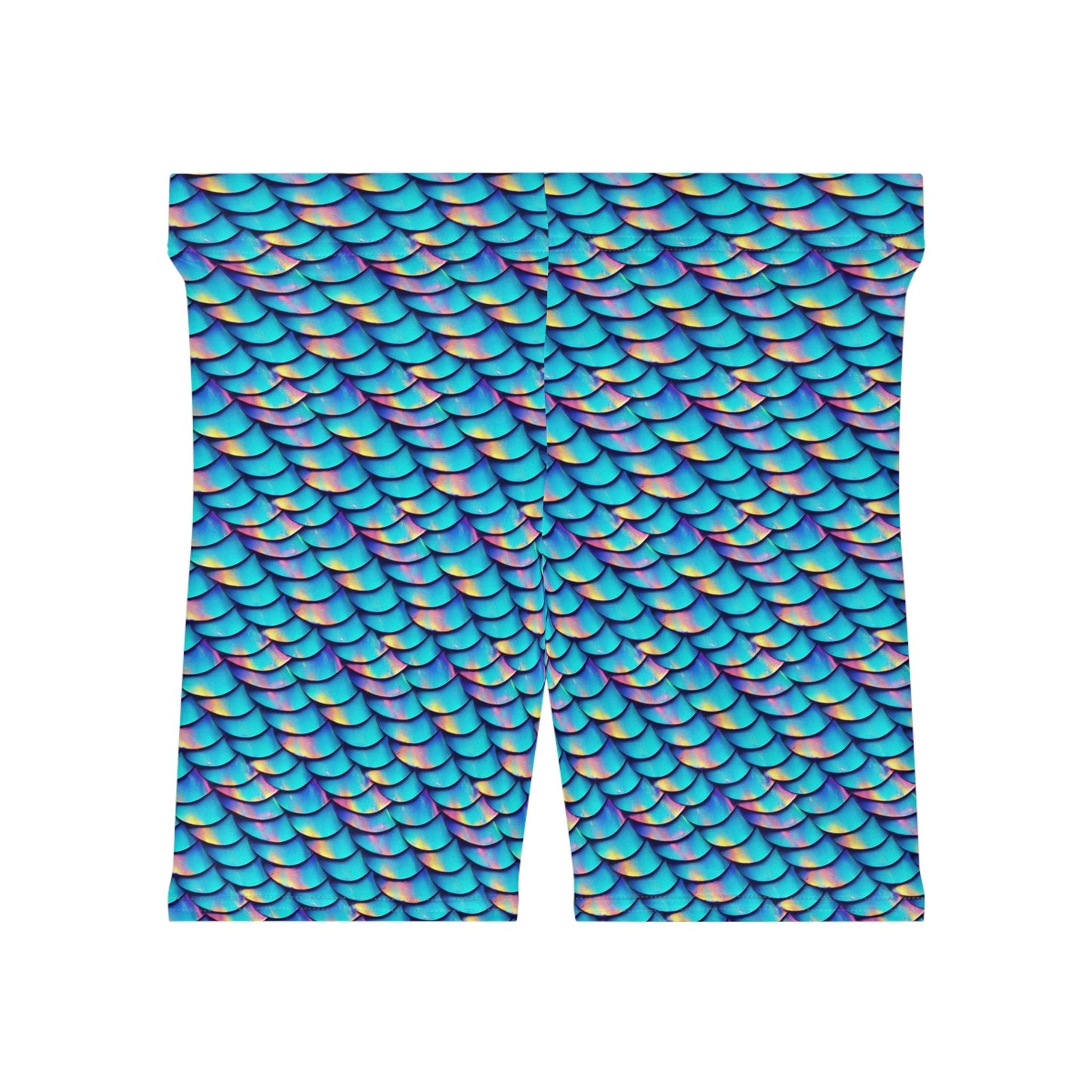Iridescent Scales Women Biker Shorts, Mermaid Clothing Workout Shorts, Gym Shorts, Summer Sexy Booty Shorts, Blue Shorts