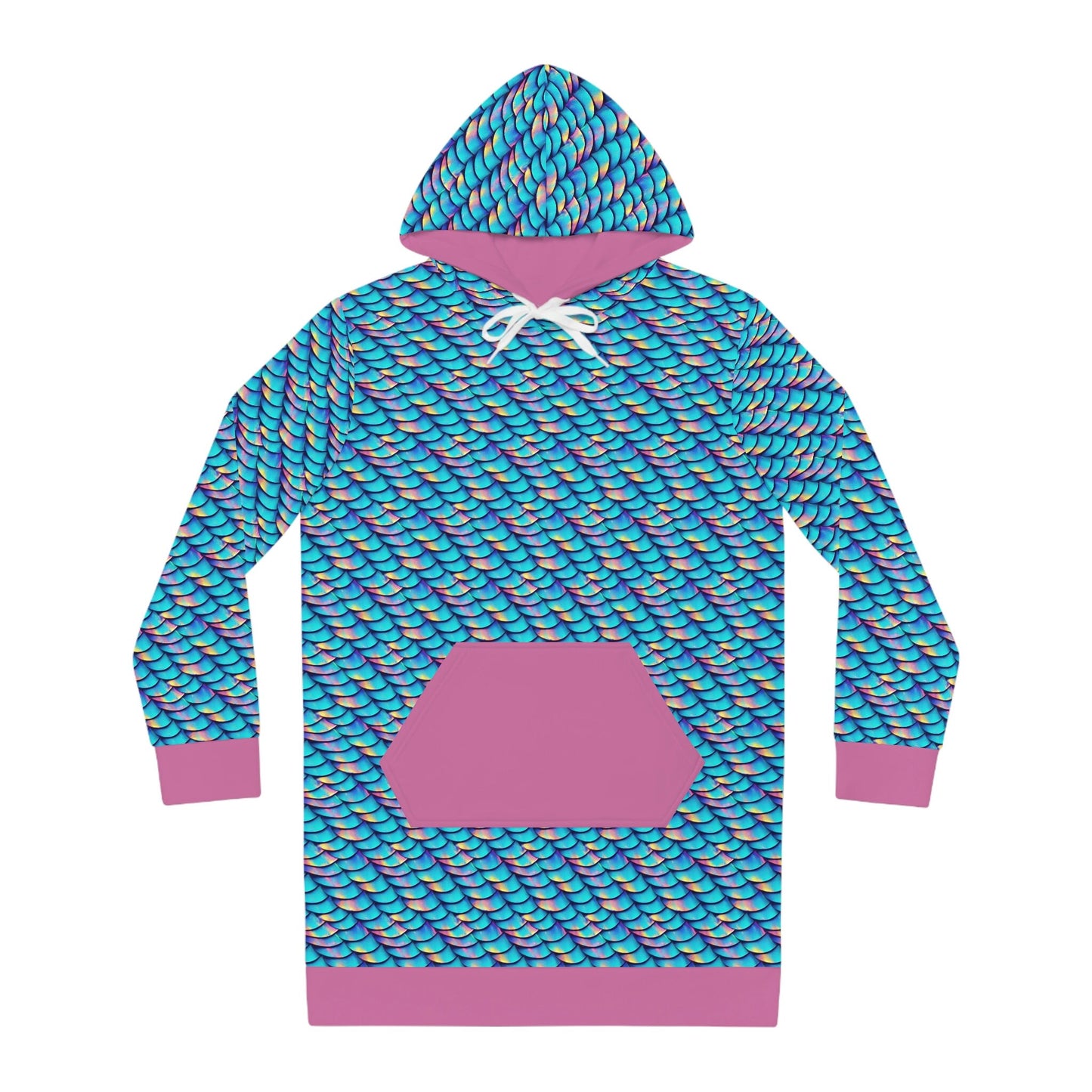 Iridescent Scales Streetwear Hoodie Dress, Aesthetic Womens Hoodie Dress, Oversized Hoodie With Pocket, Comfy Winter Hoodie