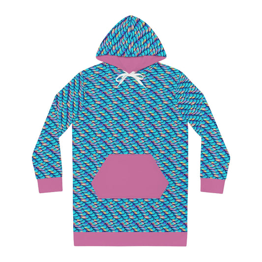 Iridescent Scales Streetwear Hoodie Dress, Aesthetic Womens Hoodie Dress, Oversized Hoodie With Pocket, Comfy Winter Hoodie