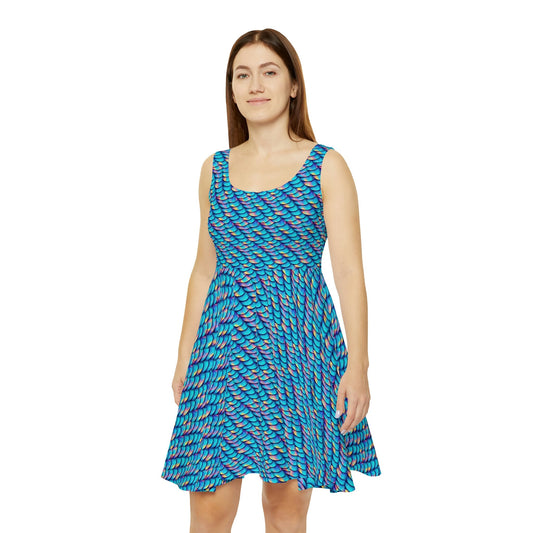 Iridescent Scales Skater Dress, iridescent Print Dress, Handmade Tank Dress, Colorful Teen Skater Dress for Women,