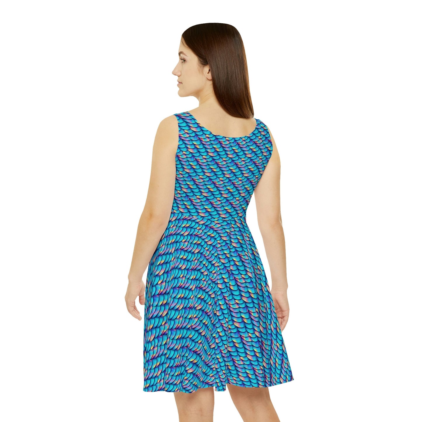 Iridescent Scales Skater Dress, iridescent Print Dress, Handmade Tank Dress, Colorful Teen Skater Dress for Women,