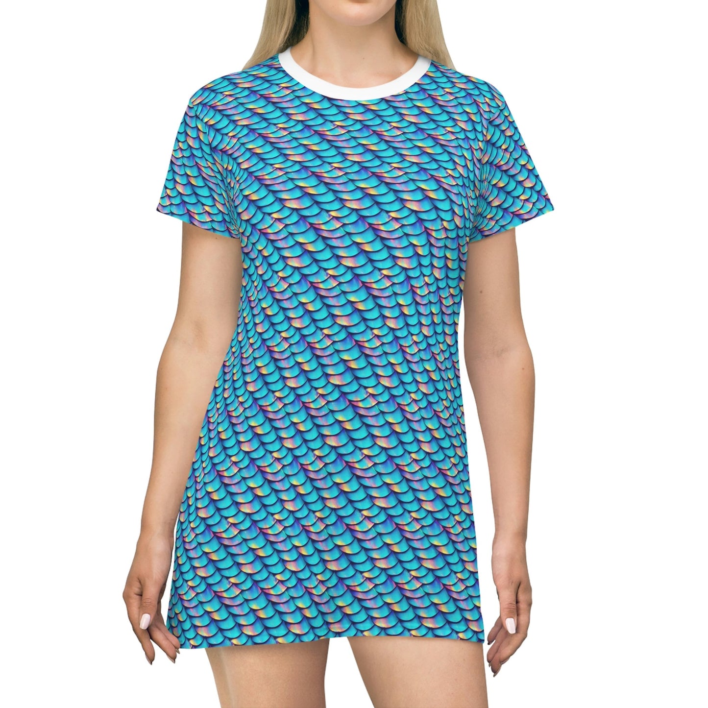 Iridescent Women Tshirt Dress, Blue Oversized Summer Shirt Dress, Bridal Party Tshirts, Comfy Shirt Birthday Girl Dress