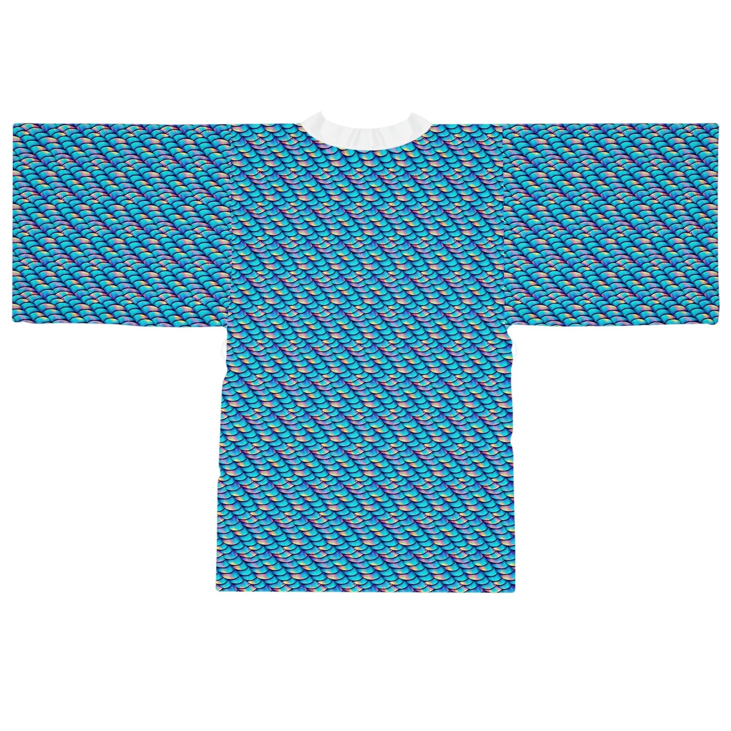 Iridescent Scales Long Sleeve Kimono Robe, Mermaid Clothing Boho Kimono Robe, Japanese Kimono Robe for Women, Mermaid Kimono