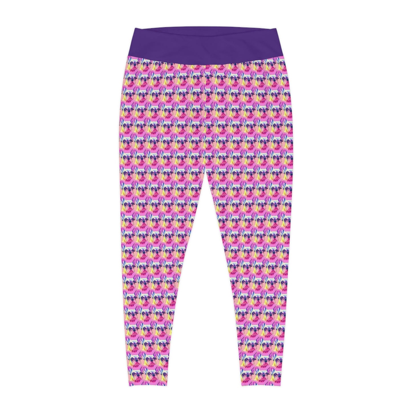 French Bulldog Plus Size Leggings, Workout Yoga Leggings, High Waist Purple Leggings, Fitness Leggings, Animal Leggings