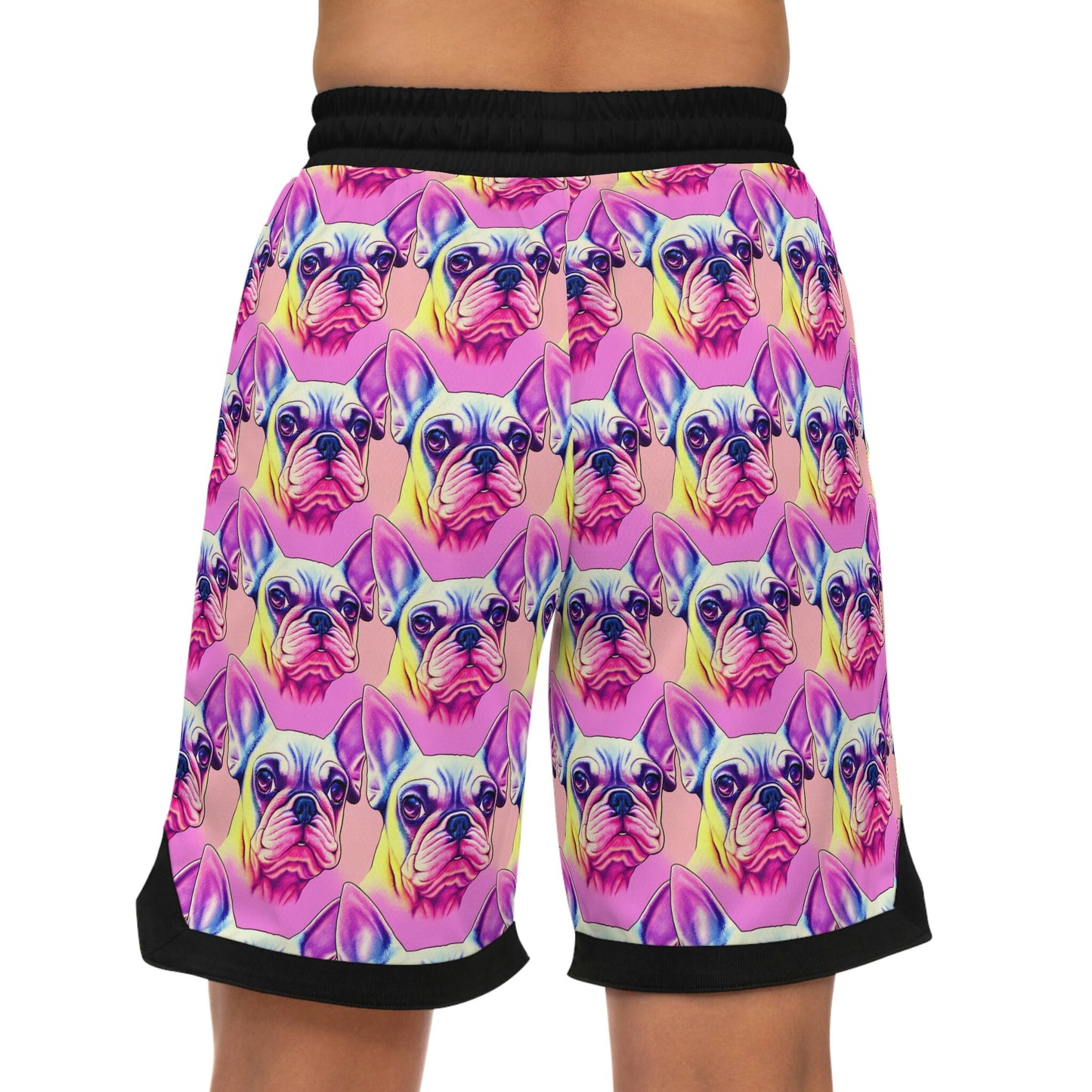 French Bulldog Basketball Shorts, Pink High Waisted Shorts, Frenchie Design Graphic Shorts, Frenchie Clothing Athletic Shorts