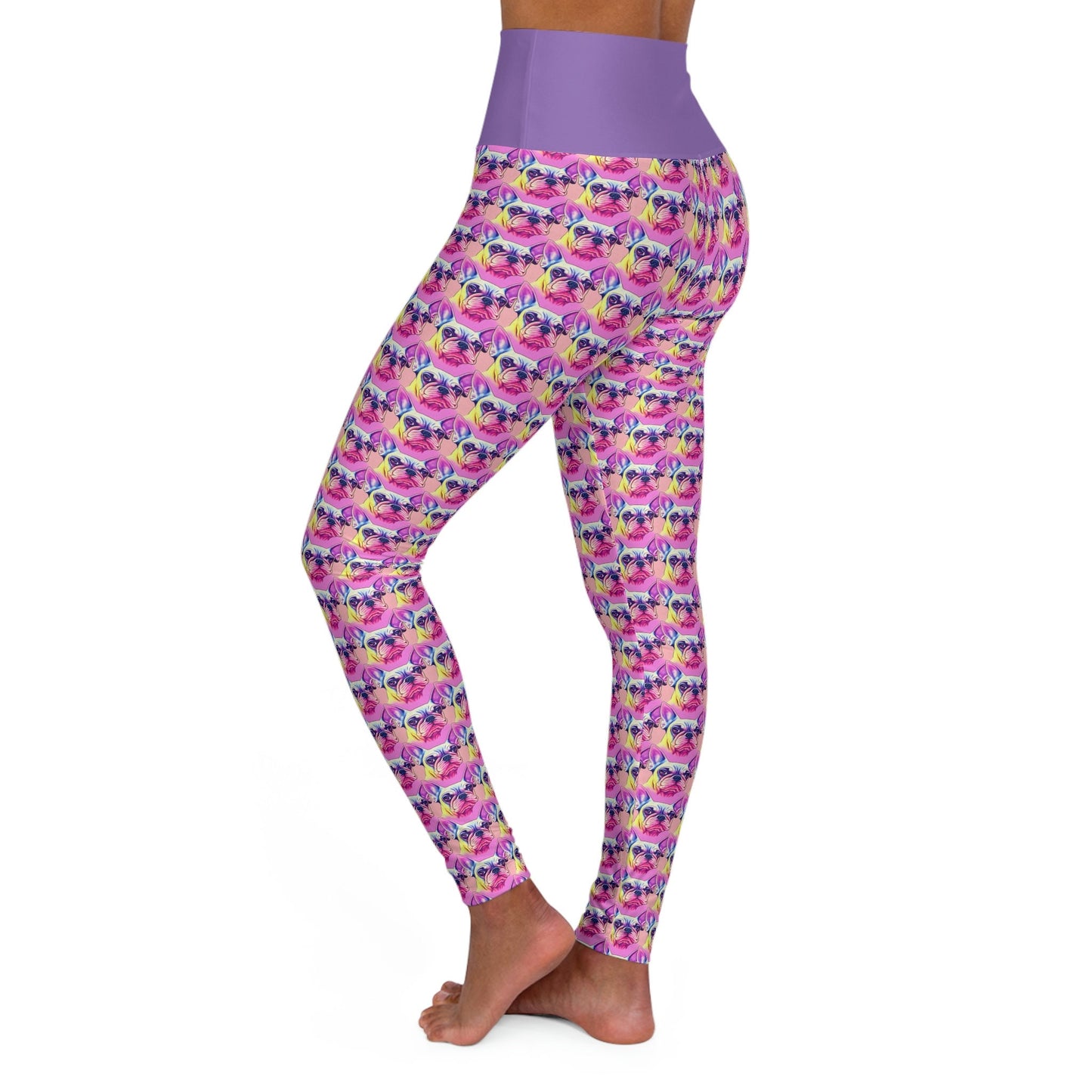 French Bulldog Purple Leggings, High Waist Leggings, Plus Size Leggings, Spandex Leggings, Fitness Yoga Leggings for Women