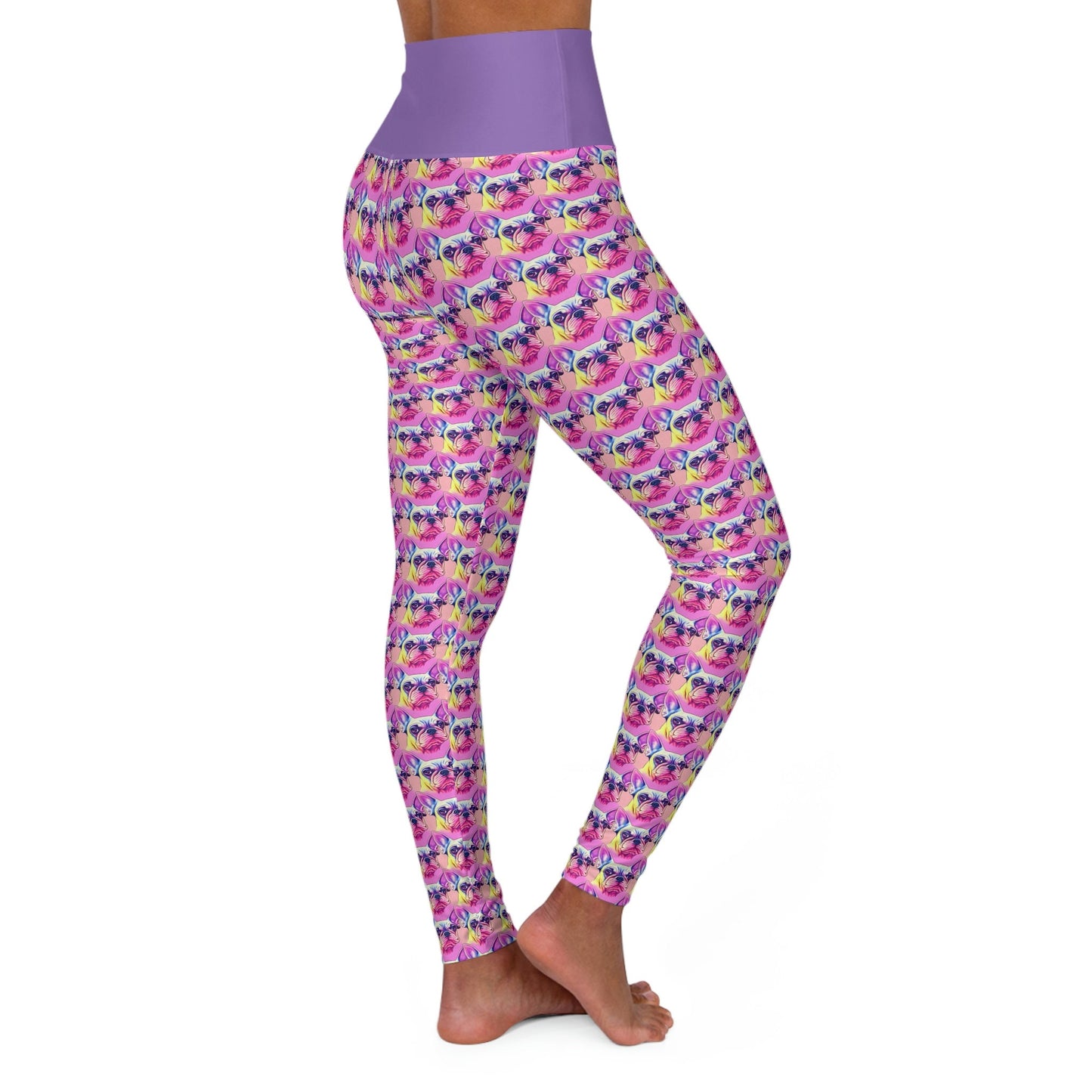 French Bulldog Purple Leggings, High Waist Leggings, Plus Size Leggings, Spandex Leggings, Fitness Yoga Leggings for Women