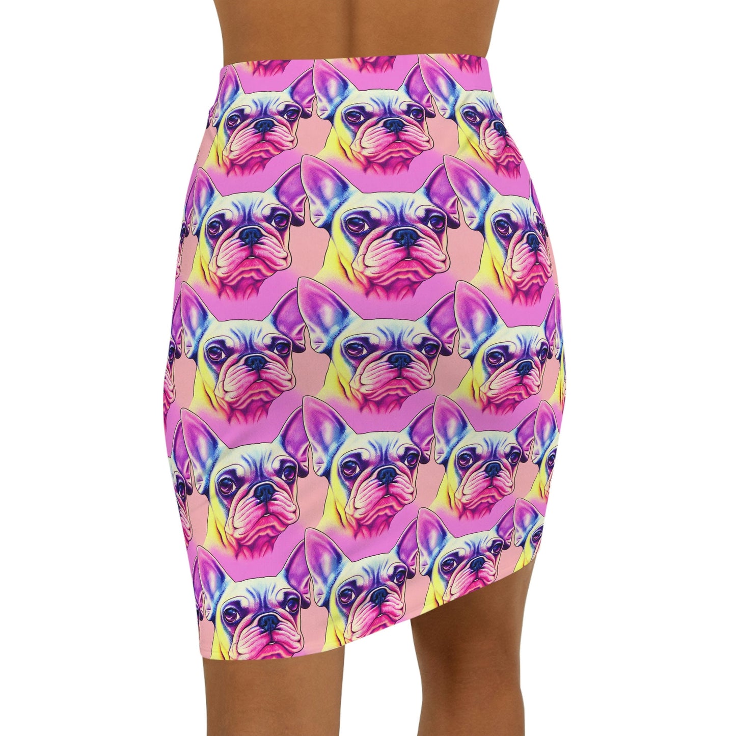 French Bulldog Pencil Skirt, Animal Print Mini Skirt, High Waist Skirt, Handmade Pop Art Skirt, Colorful Dog Apparel