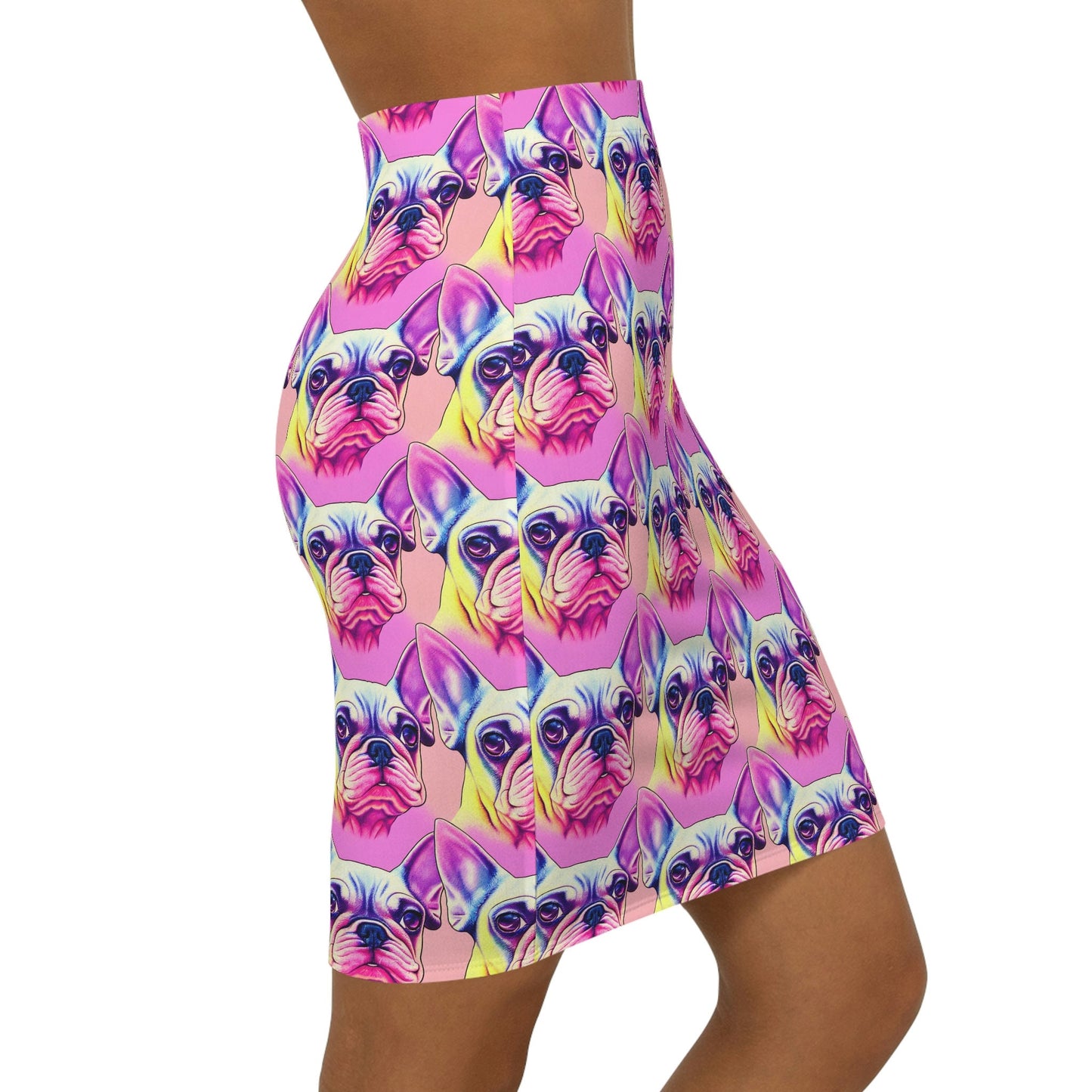 French Bulldog Pencil Skirt, Animal Print Mini Skirt, High Waist Skirt, Handmade Pop Art Skirt, Colorful Dog Apparel