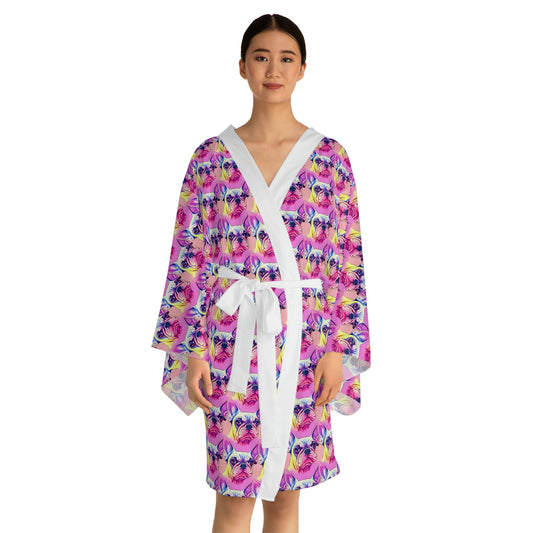 French Bulldog Long Sleeve Kimono Robe, Frenchie Clothing Boho Kimono Robe, Japanese Kimono Robe for Women, Traditional Clothing