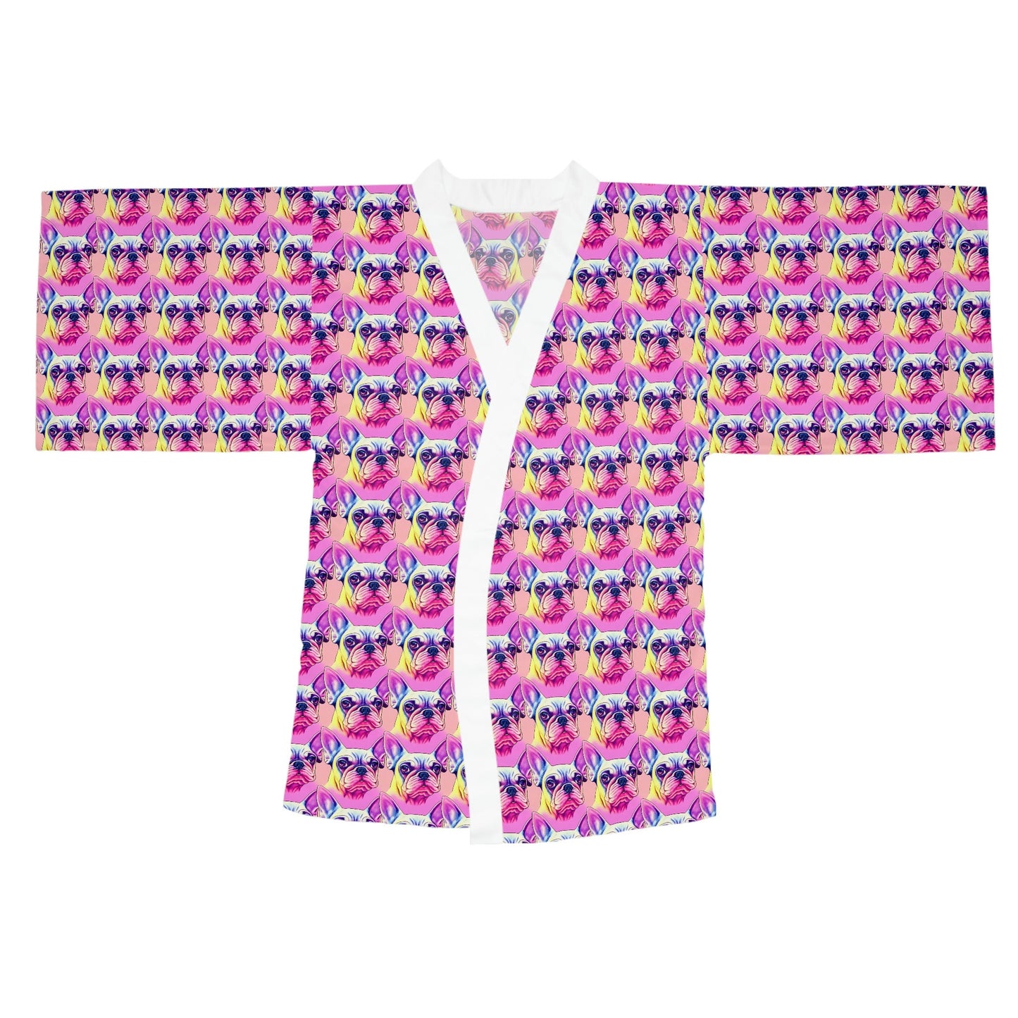 French Bulldog Long Sleeve Kimono Robe, Frenchie Clothing Boho Kimono Robe, Japanese Kimono Robe for Women, Traditional Clothing