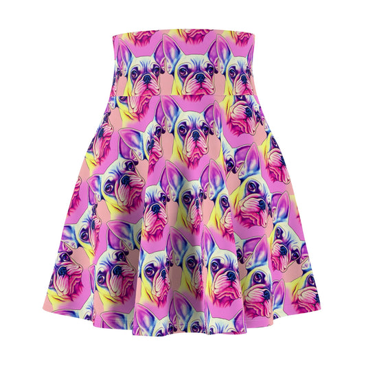 Frenchie Skater Skirt, French Bulldog Skater Skirt, Handmade Pop Art Skirt, Animal Print Spandex Skirt,  Colorful Dog Apparel