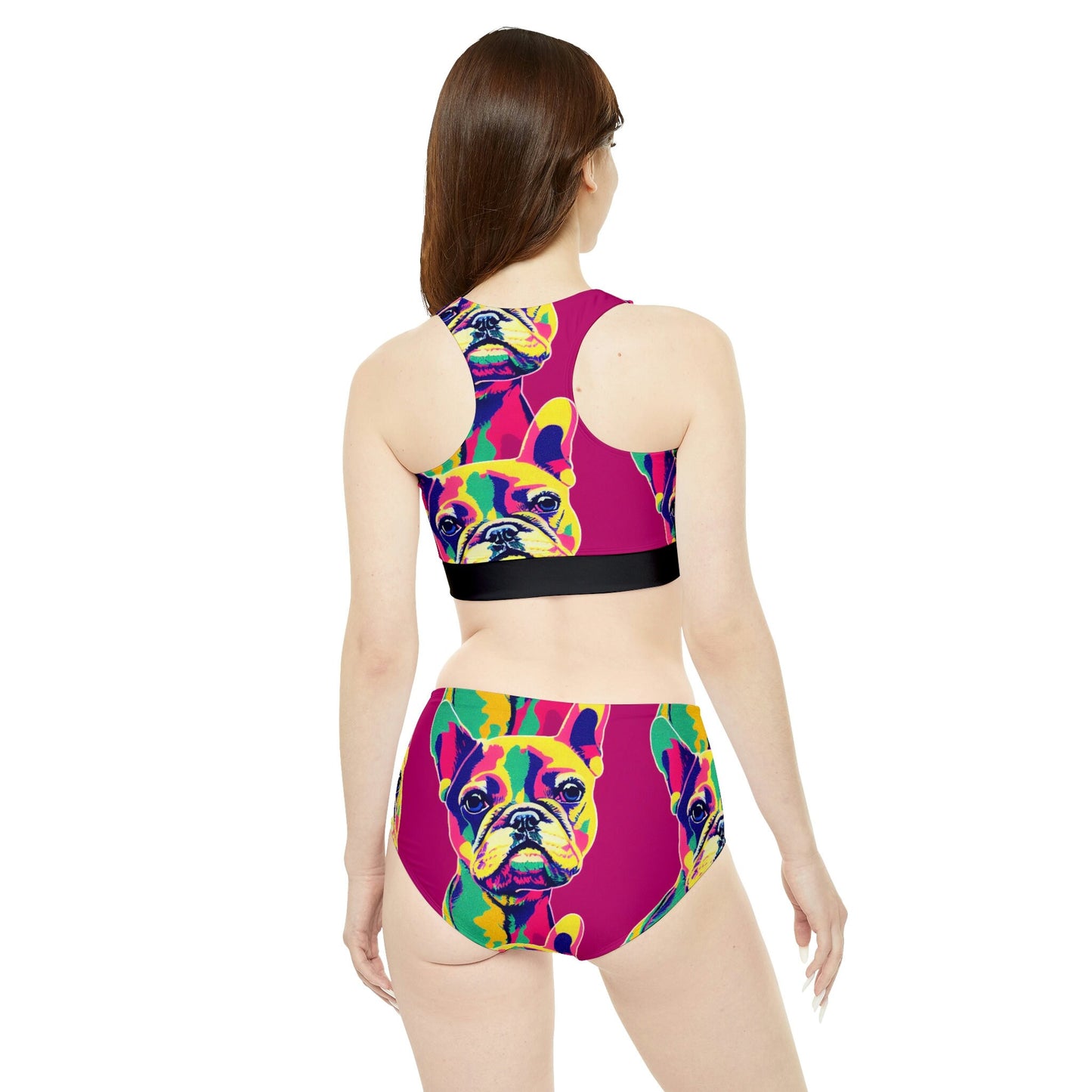 Dog Print Girls Bikini Set, French Bulldog Sporty Bikini Set, High Waisted Bikini Sexy Bikini, Two Piece Plus Size Bikini