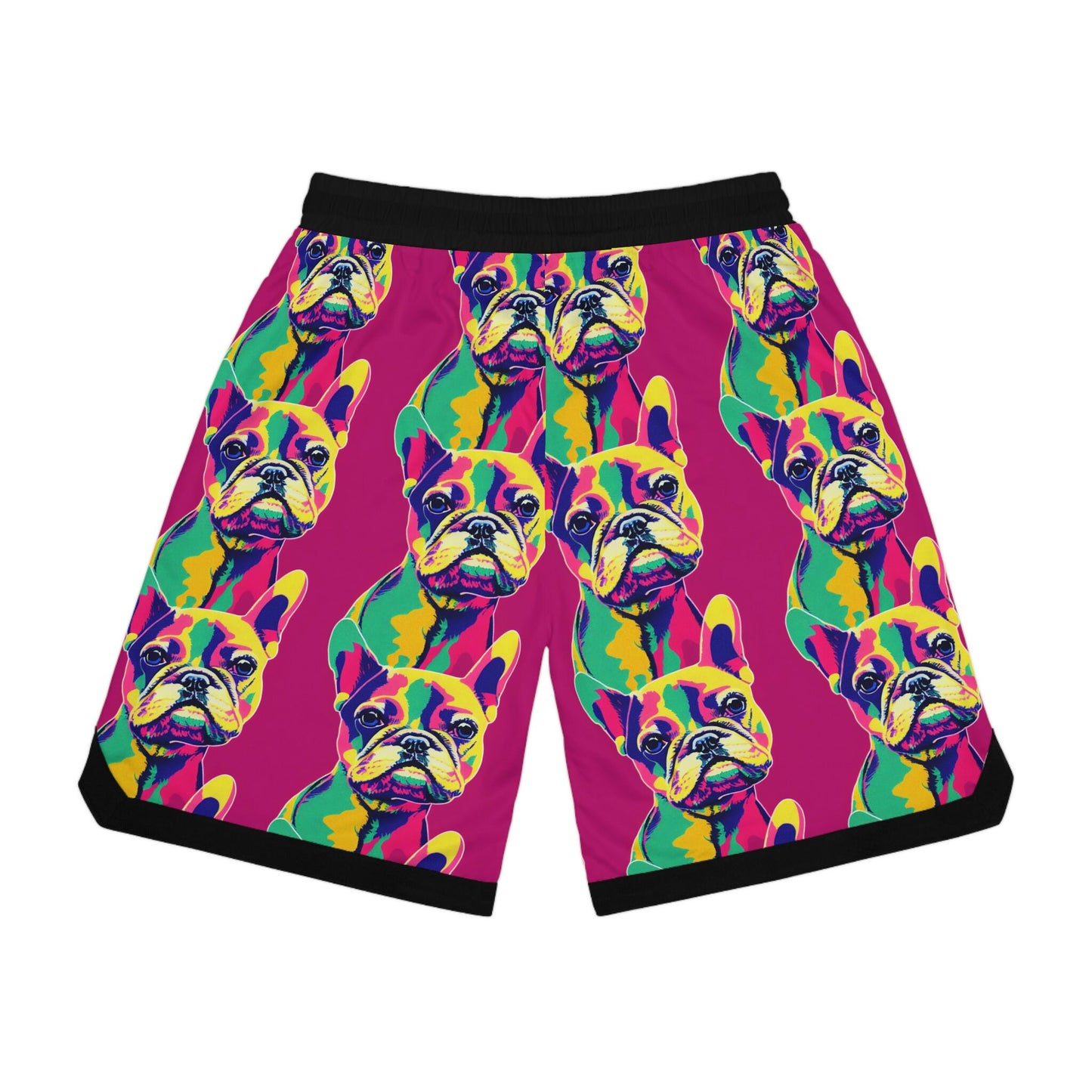 French Bulldog Pop Art Basketball Shorts, Pink High Waisted Shorts, Frenchie Clothing Graphic Shorts, Gym Shorts Men