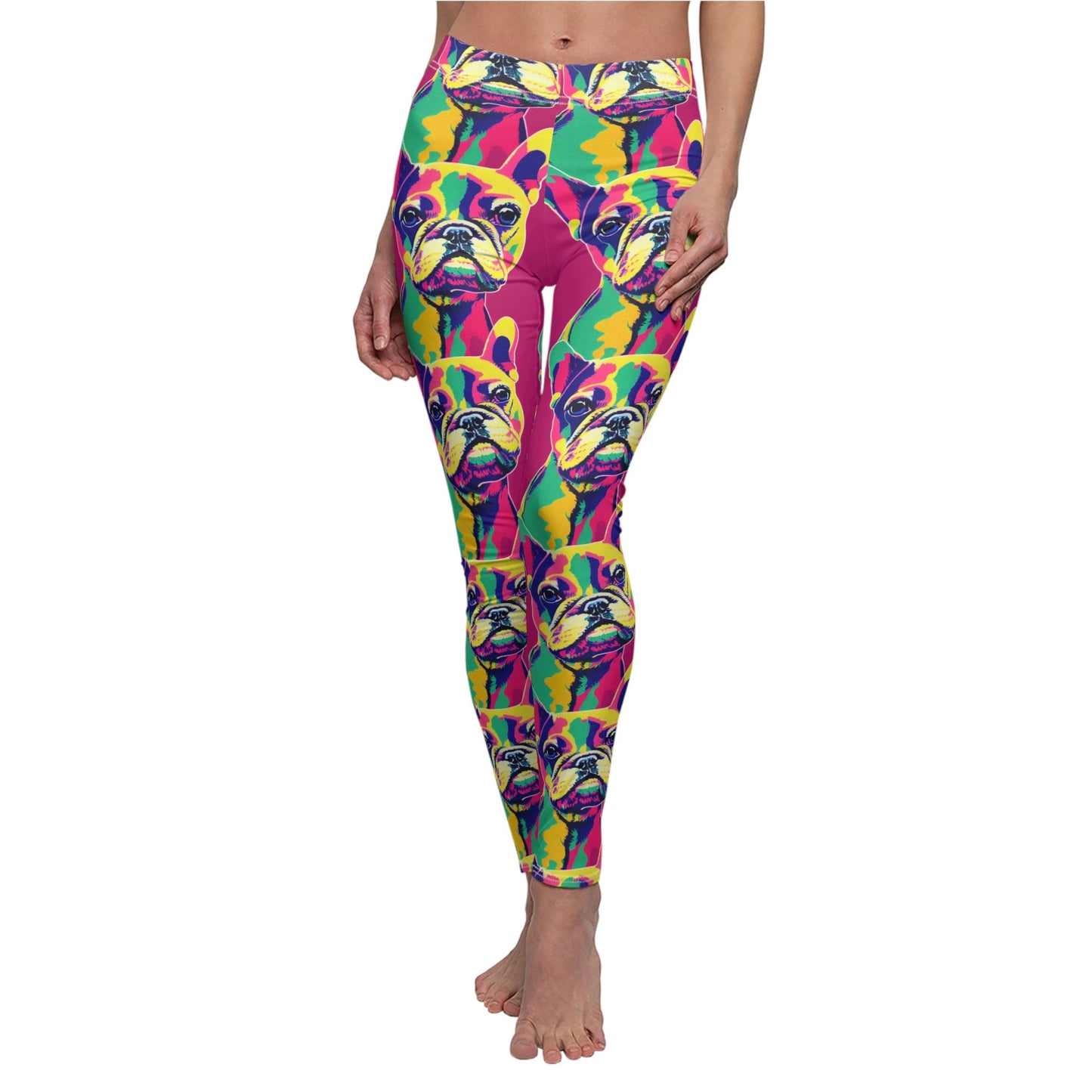 French Bulldog Pop Art Leggings, Cut & Sew Women Leggings, Animal Leggings, Yoga Leggings, Colorful Fitness Leggings