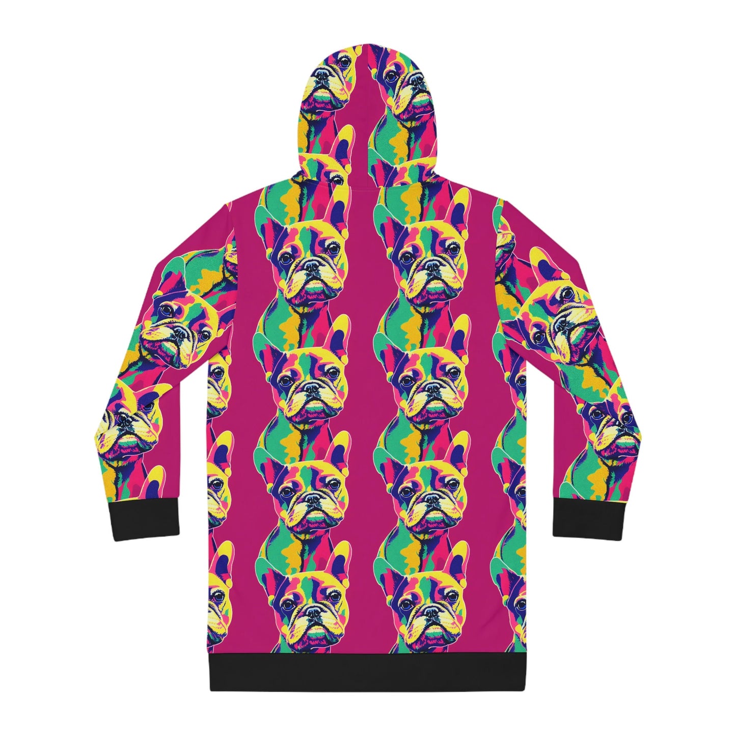 French Bull Dog Hoodie Dress, Frenchie Pop Art Dog Lover Hoodie Dress, Plus Size Womens Hoodie, Winter Clothing  Dog Lover Gift