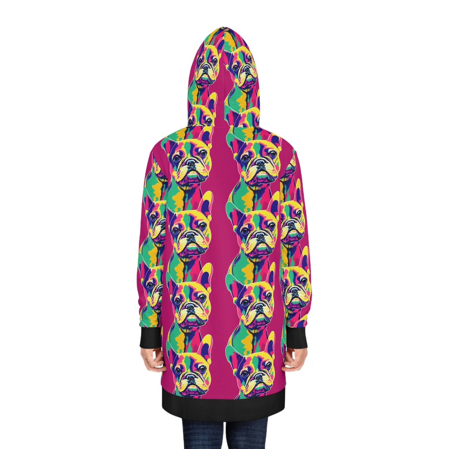 French Bull Dog Hoodie Dress, Frenchie Pop Art Dog Lover Hoodie Dress, Plus Size Womens Hoodie, Winter Clothing  Dog Lover Gift