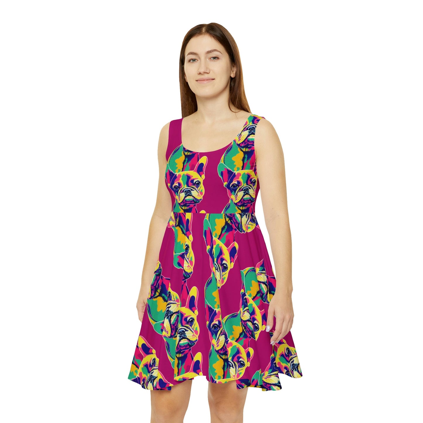 French Bulldog Skater Dress, Frenchie Dog Print Dress, Pop Art Teen Skater Dress for Women, Handmade Tank Dress