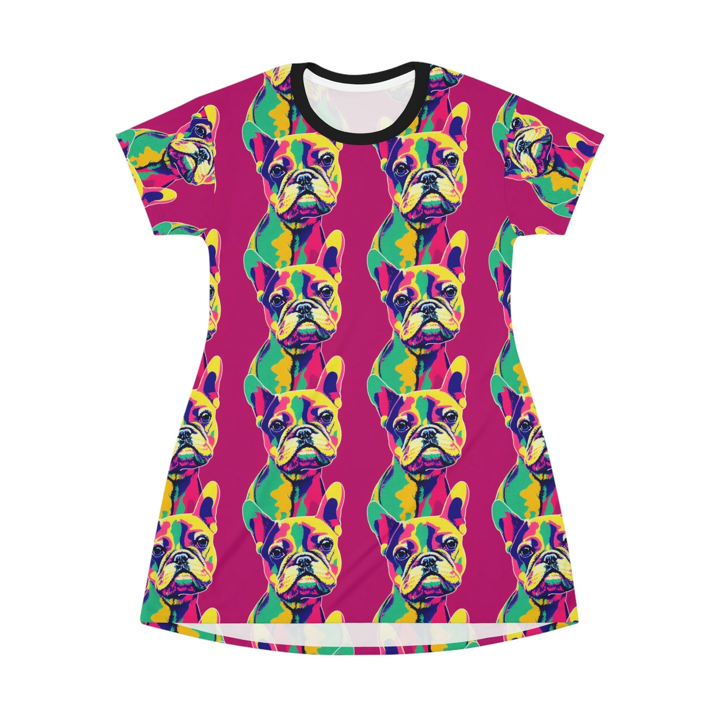 French Bulldog Tshirt Dress, Pop Art Women Tshirt  Dress, Aesthetic Animal Tshirt, Plus Size Dog Lover Tshirt, Graphic Tshirt