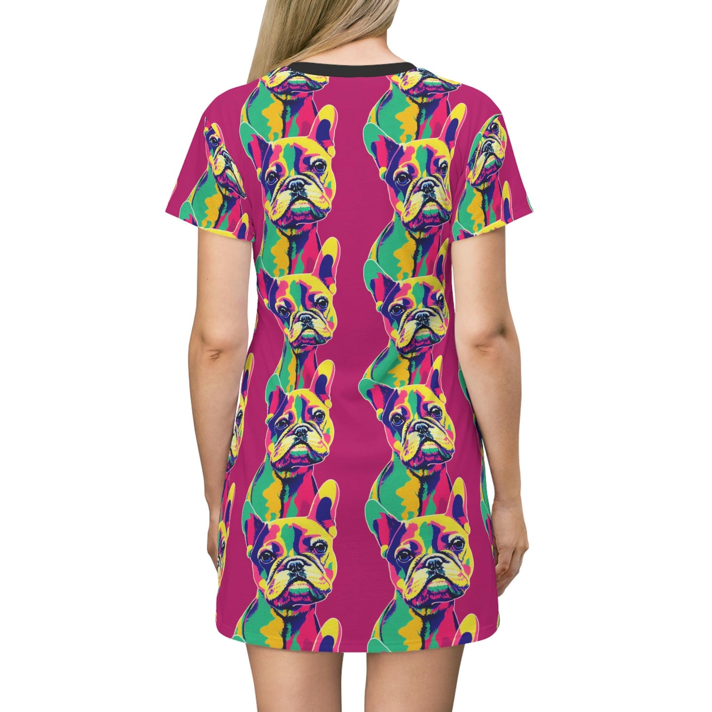 French Bulldog Tshirt Dress, Pop Art Women Tshirt  Dress, Aesthetic Animal Tshirt, Plus Size Dog Lover Tshirt, Graphic Tshirt