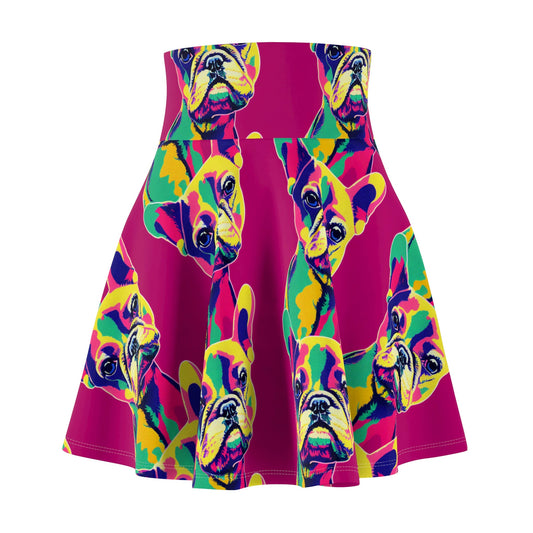French Bulldog Skater Skirt, Handmade Pop Art Skirt, Animal Print Spandex Skirt, High Waist Skirt, Colorful Dog Apparel