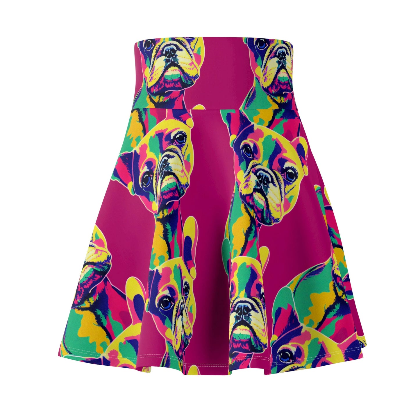 French Bulldog Skater Skirt, Handmade Pop Art Skirt, Animal Print Spandex Skirt, High Waist Skirt, Colorful Dog Apparel