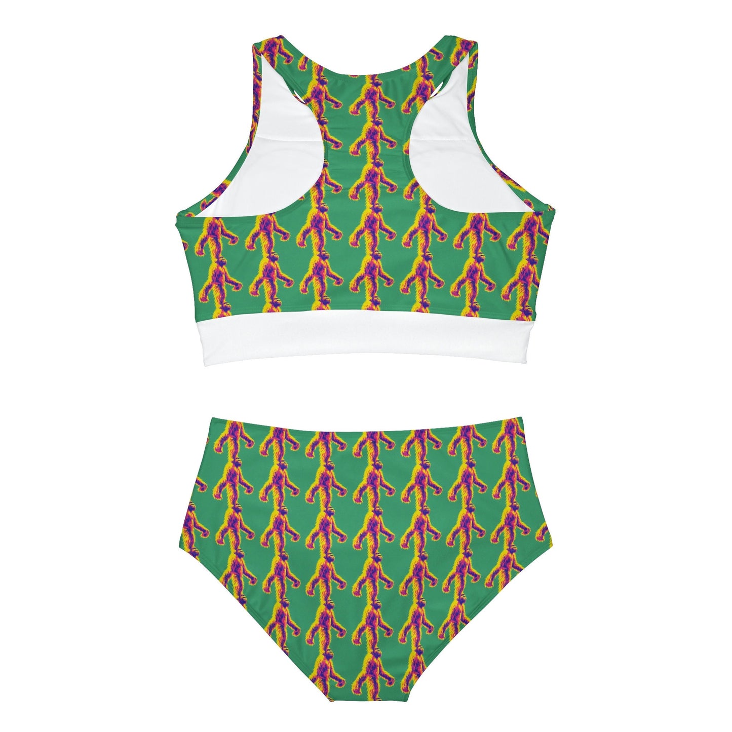 Bigfoot Yeti Sports Bikini, Sasquatch Print High Waisted Bikini, Sporty Bikini, String Bikini Set, Handmade Bikini for Girls