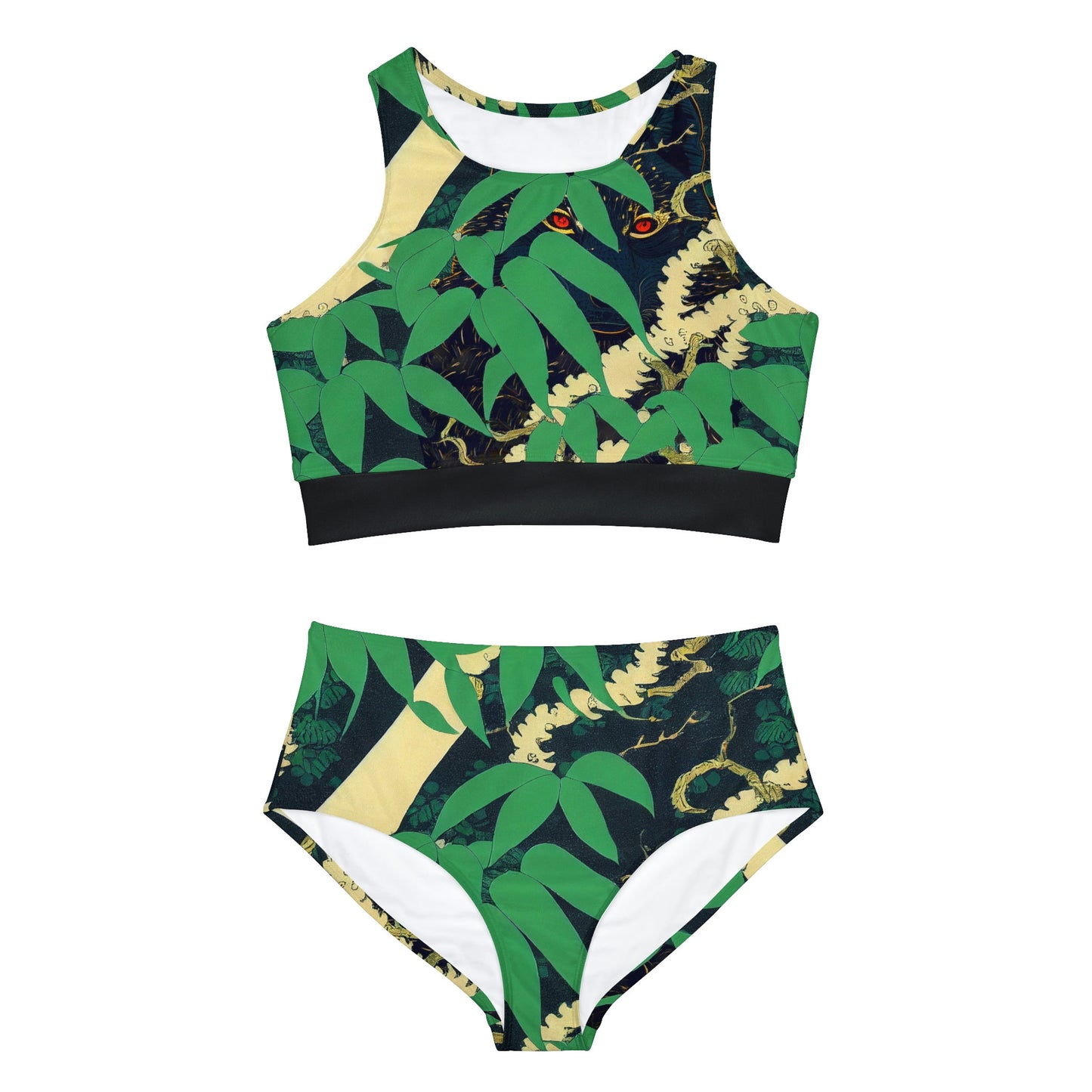 Black Wolf Sporty Bikini, Animal Print Bikini Bikini Set, Forest Print Sexy Bikini, Sport Bikini, Jungle Print Bikini for Girls