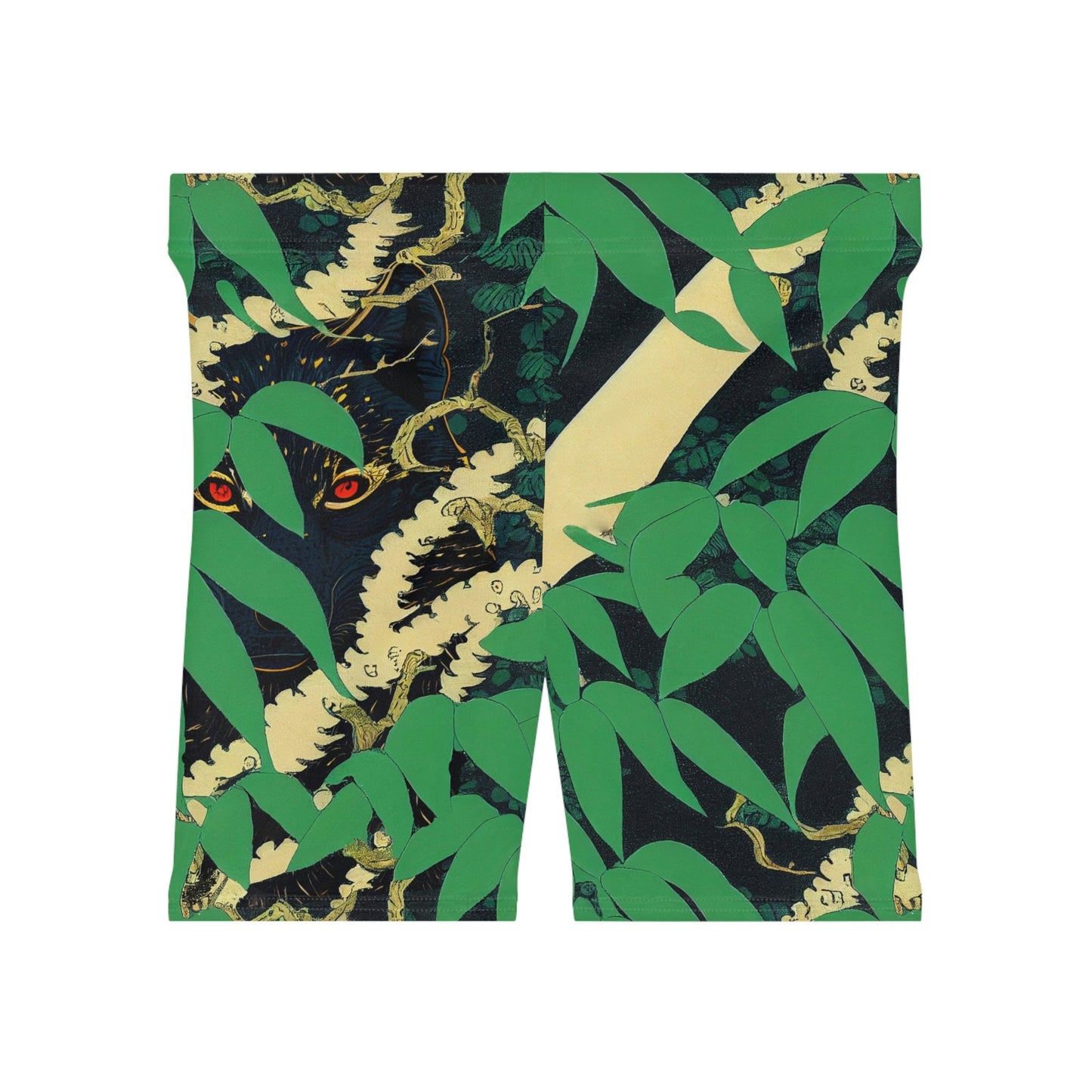 Black Wolf in Jungle Women Biker Shorts, Wolf Clothing Graphic Shorts, Animal Clothing Gym Shorts, Sexy Booty Shorts