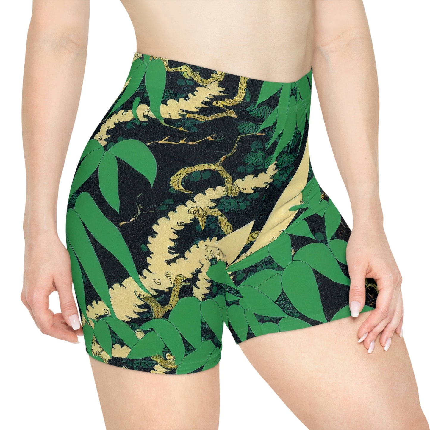 Black Wolf in Jungle Women Biker Shorts, Wolf Clothing Graphic Shorts, Animal Clothing Gym Shorts, Sexy Booty Shorts