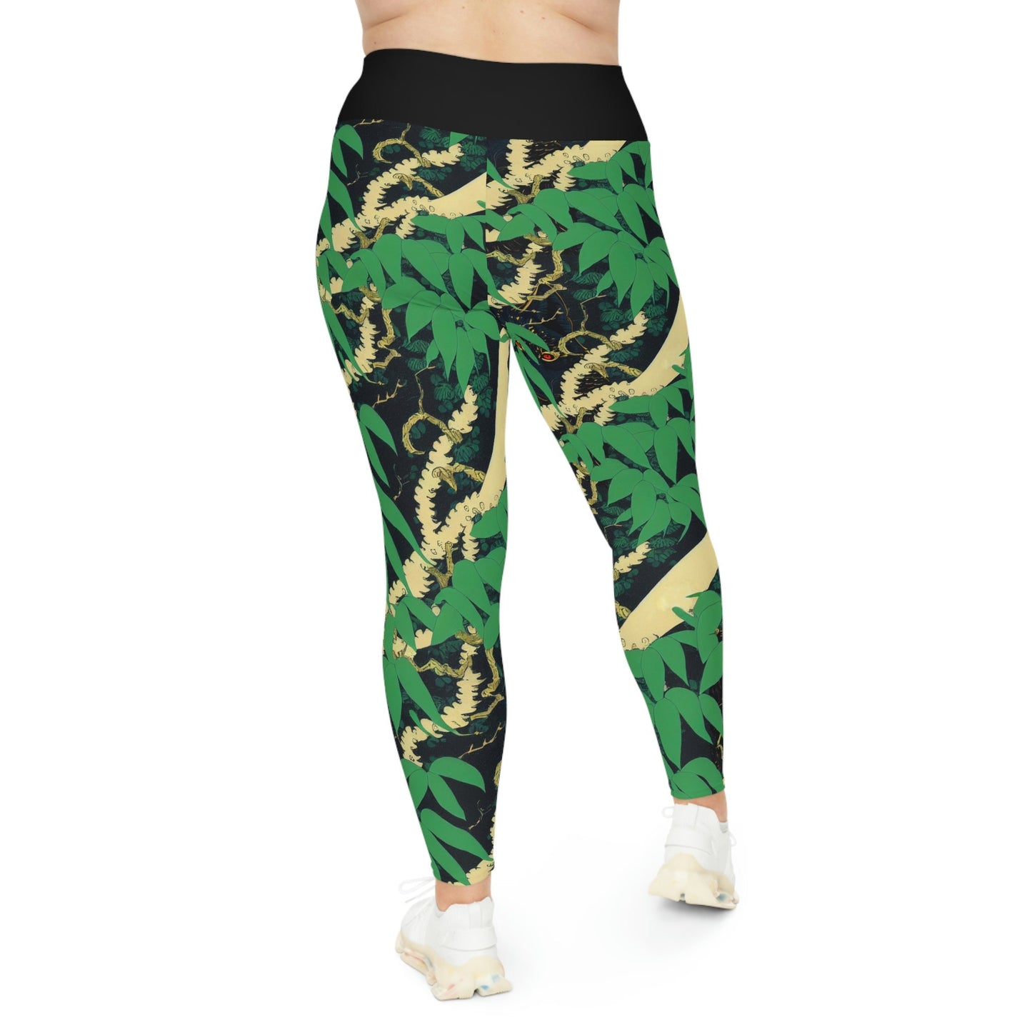 Black Wolf Jungle Plus Size Leggings, High Waist Leggings, Leaf Spandex Leggings, Yoga Leggings, Fitness Leggings