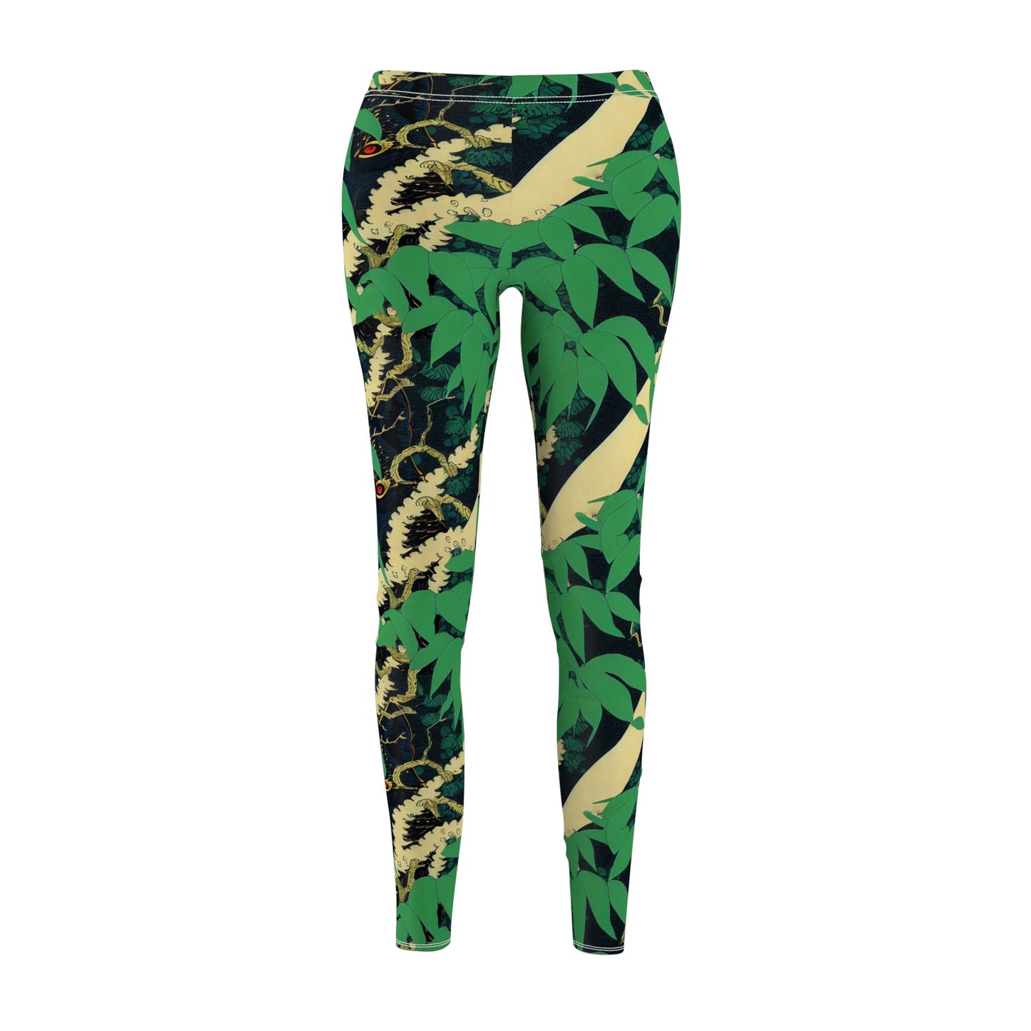 Black Wolf Jungle Yoga Leggings, Cut & Sew Green Leggings, Spandex Leggings, Workout Leggings, Fitness Leggings