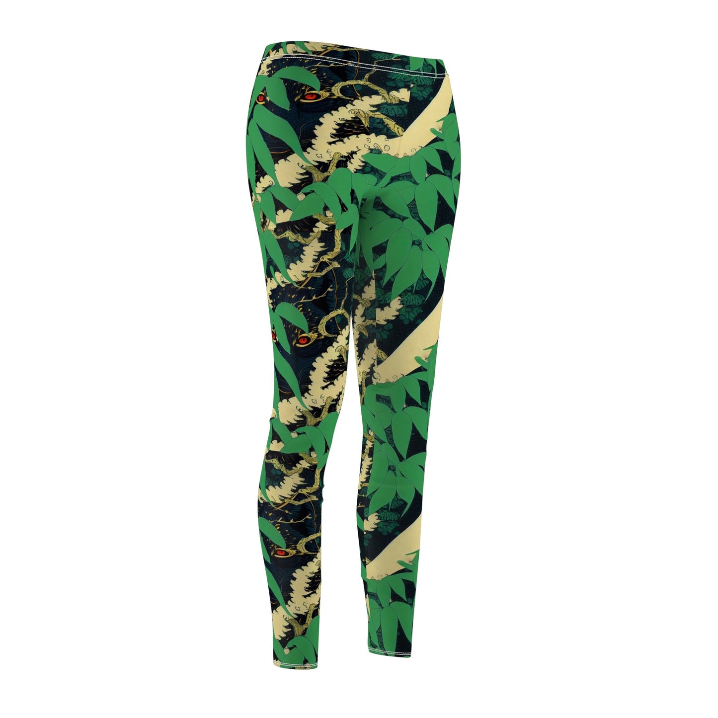 Black Wolf Jungle Yoga Leggings, Cut & Sew Green Leggings, Spandex Leggings, Workout Leggings, Fitness Leggings
