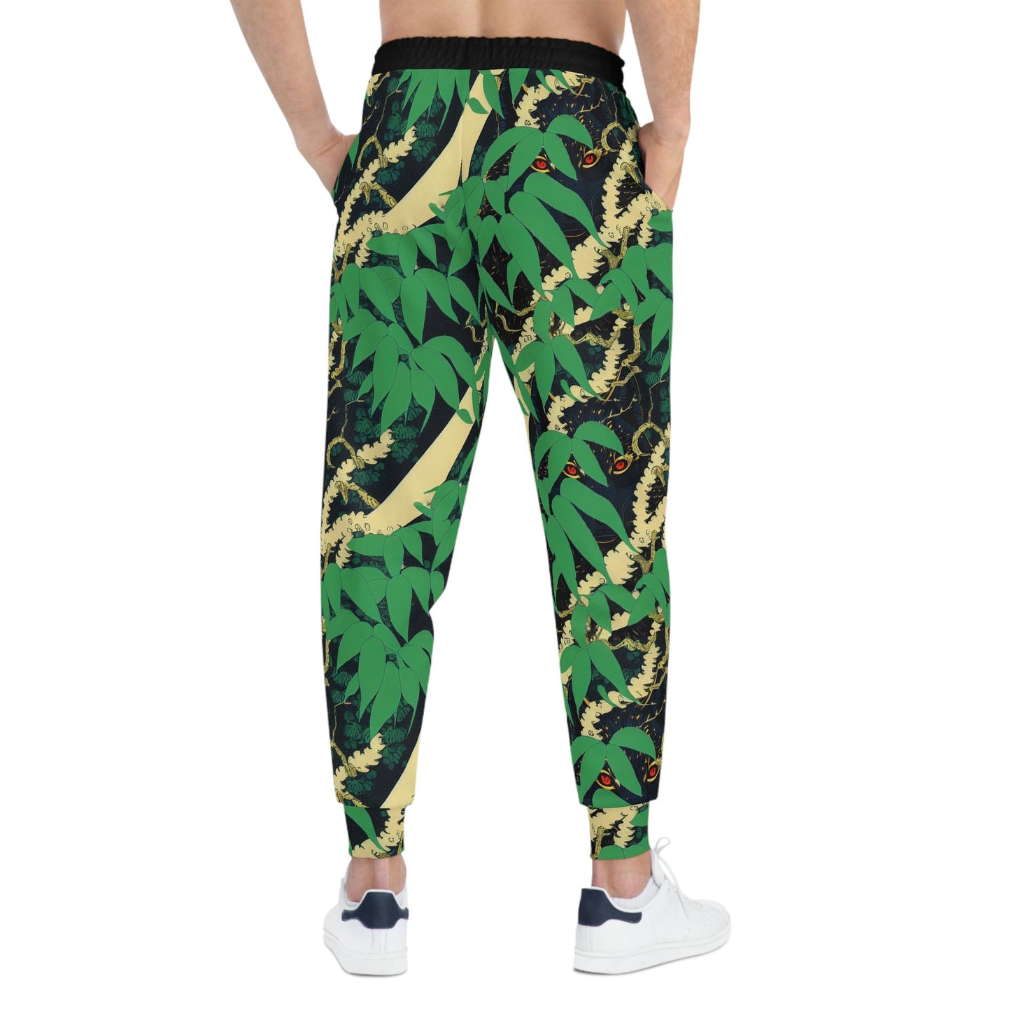Black Wolf Mens Joggers, Athletic Clothing High Waisted Joggers, Wolf Clothing Workout Pants, Botanical Clothing Gym Joggers